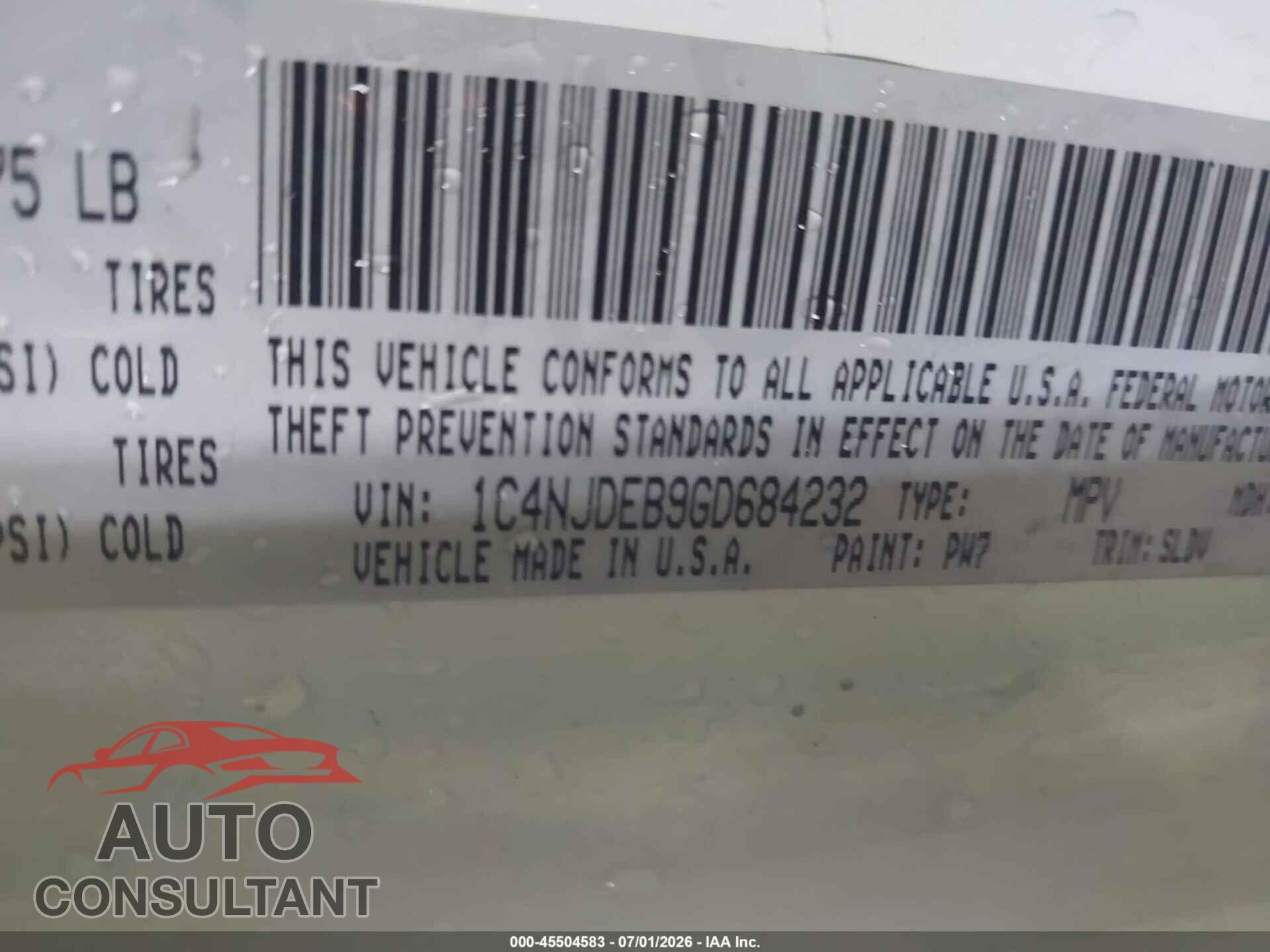 JEEP COMPASS 2016 - 1C4NJDEB9GD684232