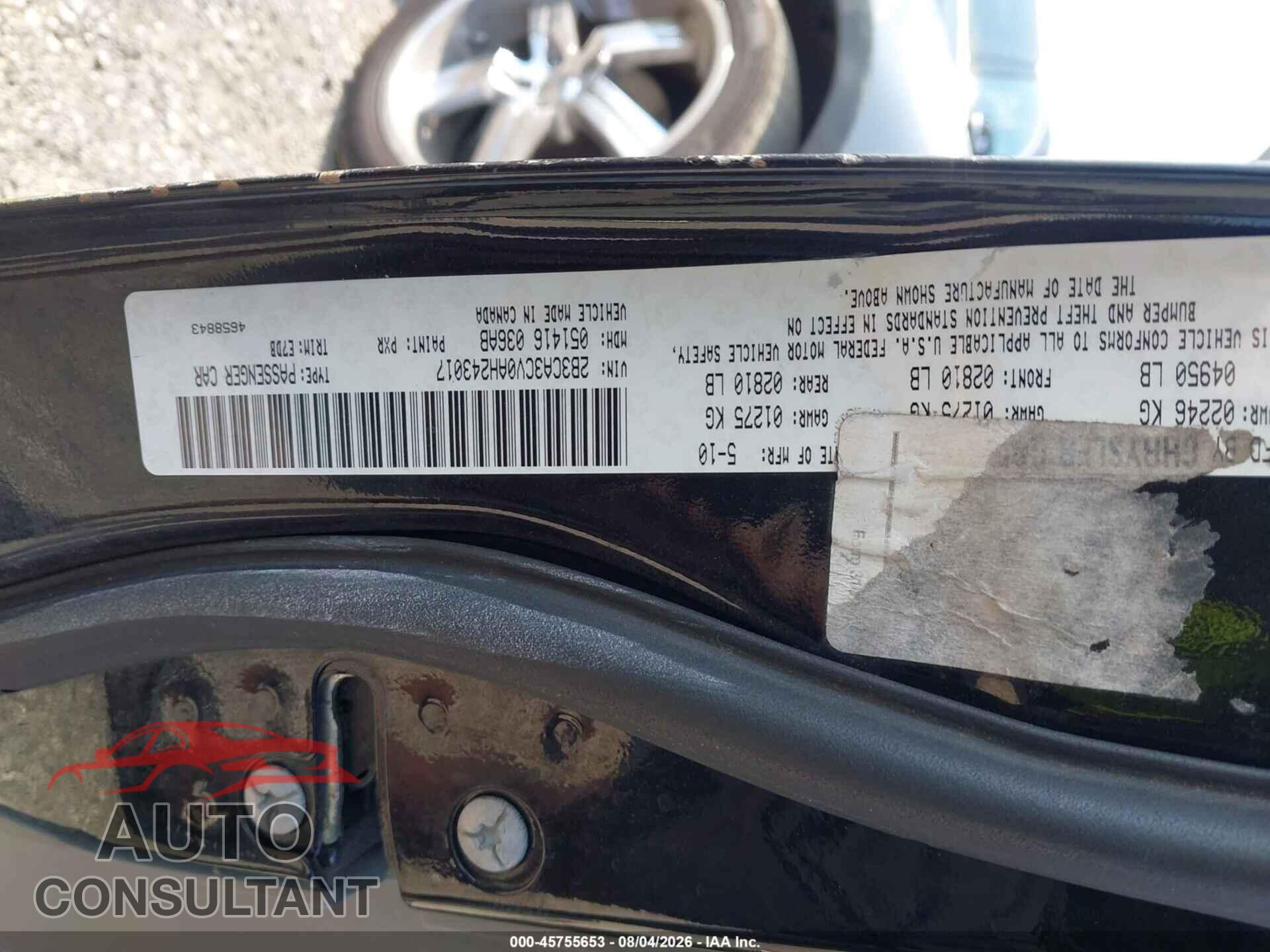 DODGE CHARGER 2010 - 2B3CA3CV0AH243017