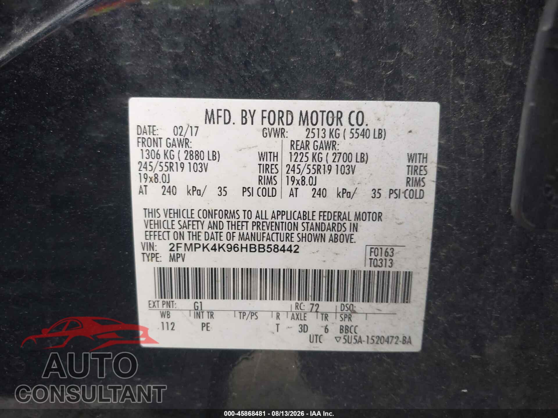 FORD EDGE 2017 - 2FMPK4K96HBB58442