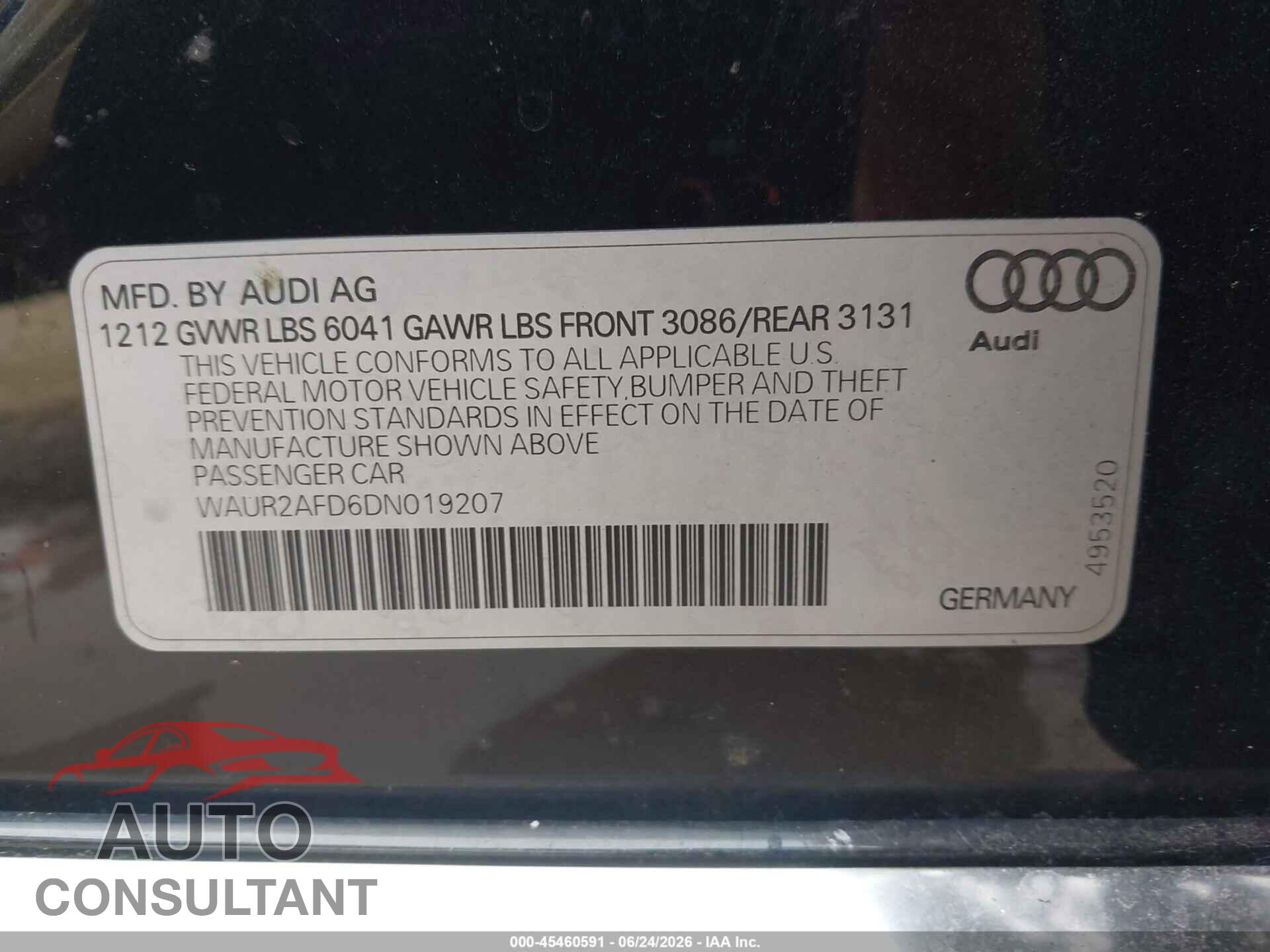 AUDI A8 L 2013 - WAUR2AFD6DN019207