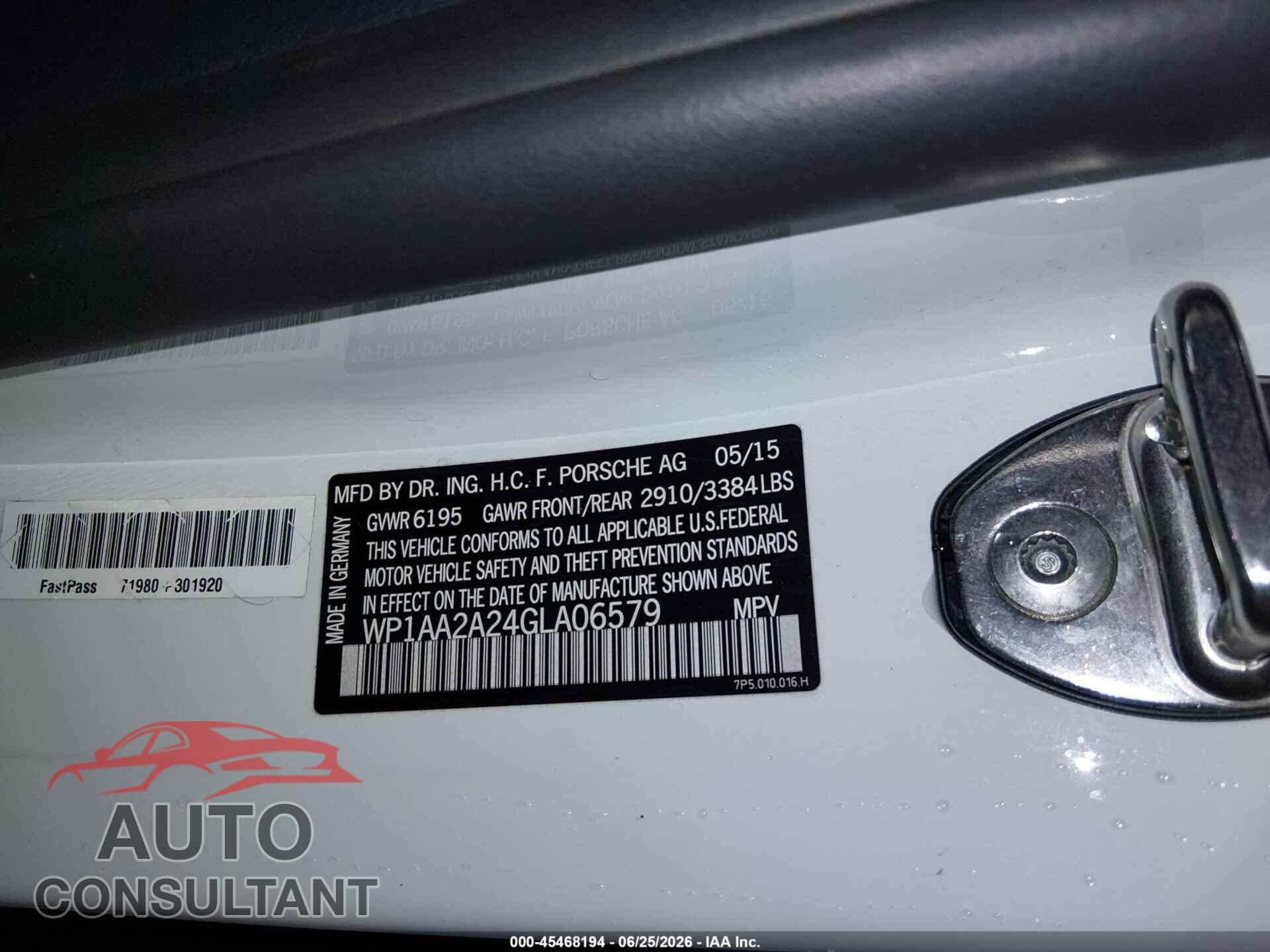 PORSCHE CAYENNE 2016 - WP1AA2A24GLA06579