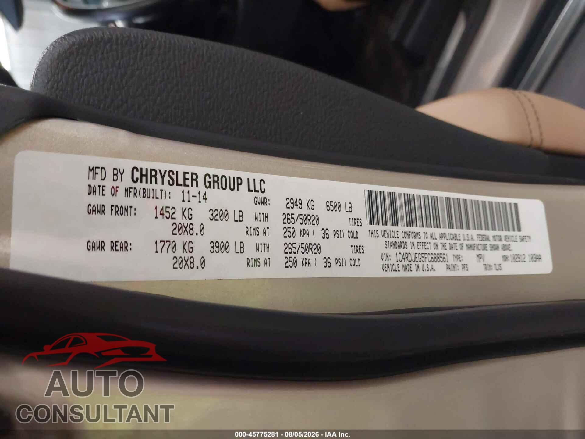 DODGE DURANGO 2015 - 1C4RDJEG5FC688561
