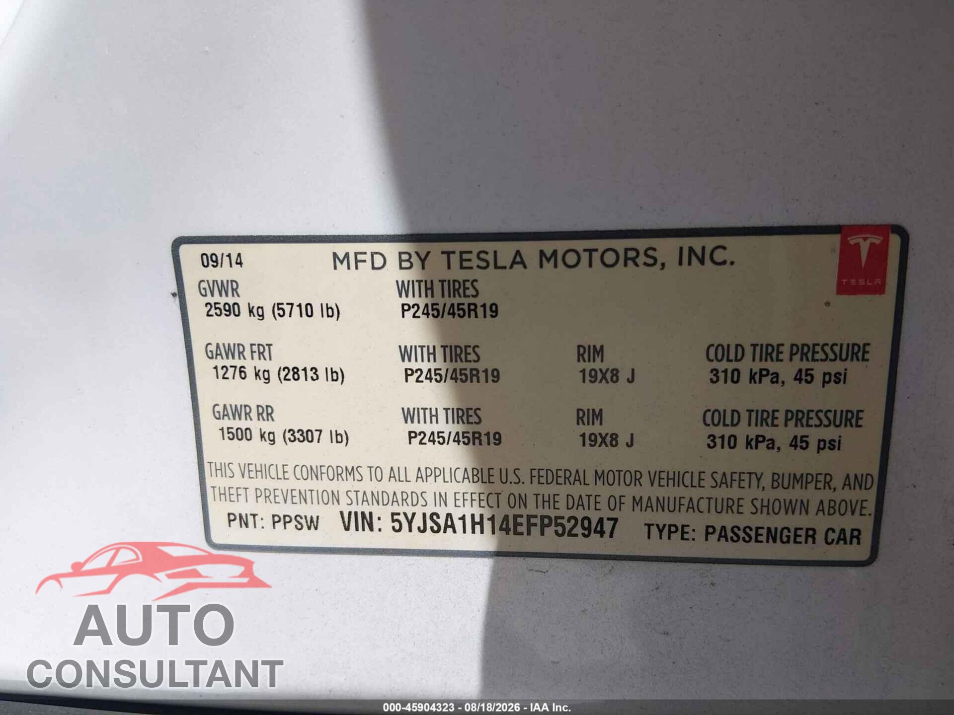TESLA MODEL S 2014 - 5YJSA1H14EFP52947