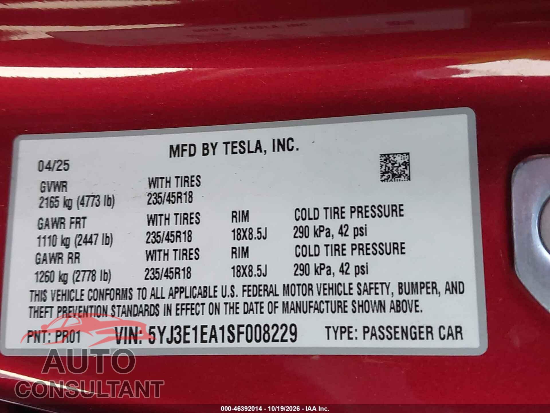 TESLA MODEL 3 2025 - 5YJ3E1EA1SF008229