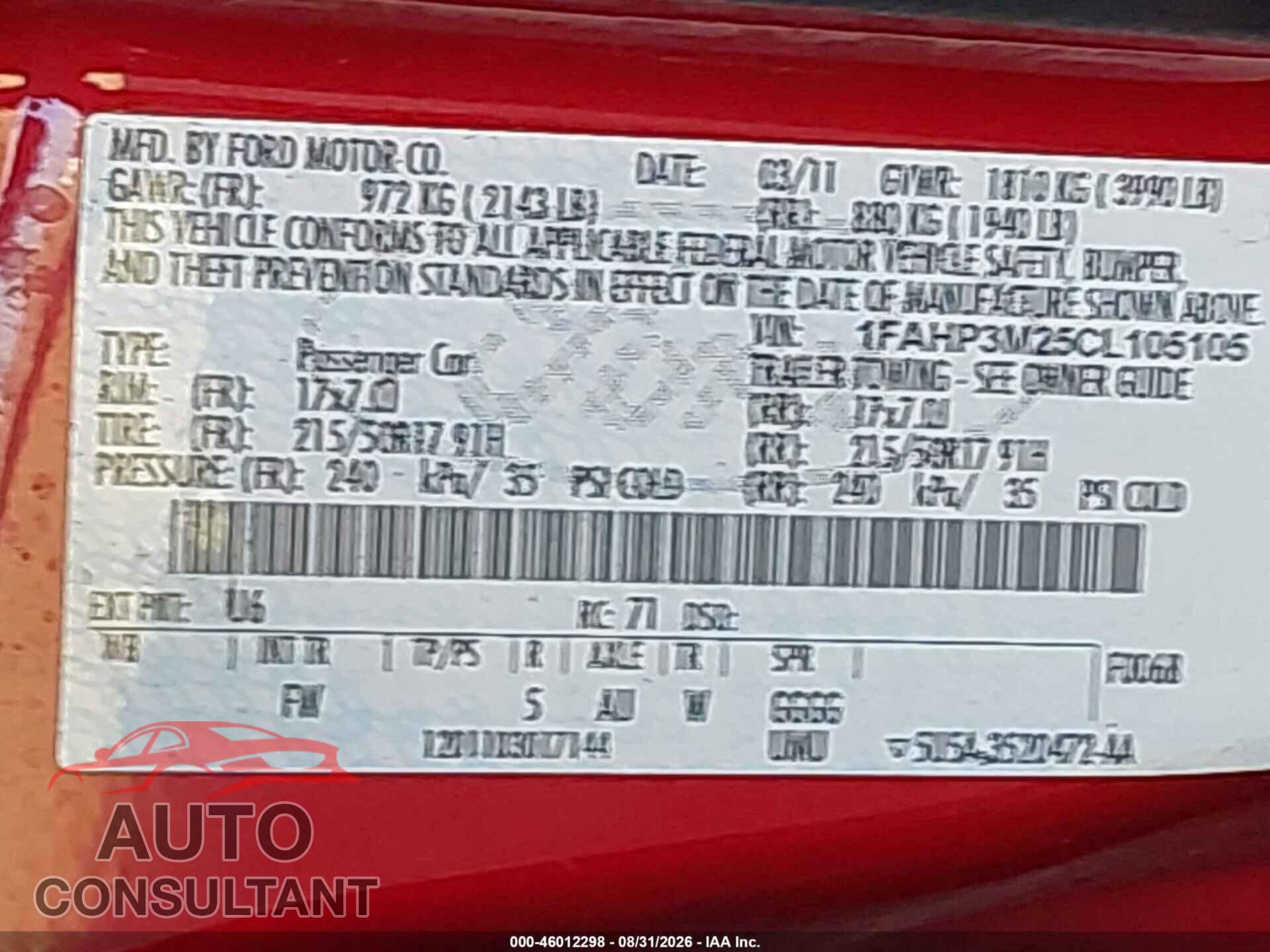 FORD FOCUS 2012 - 1FAHP3M25CL105105