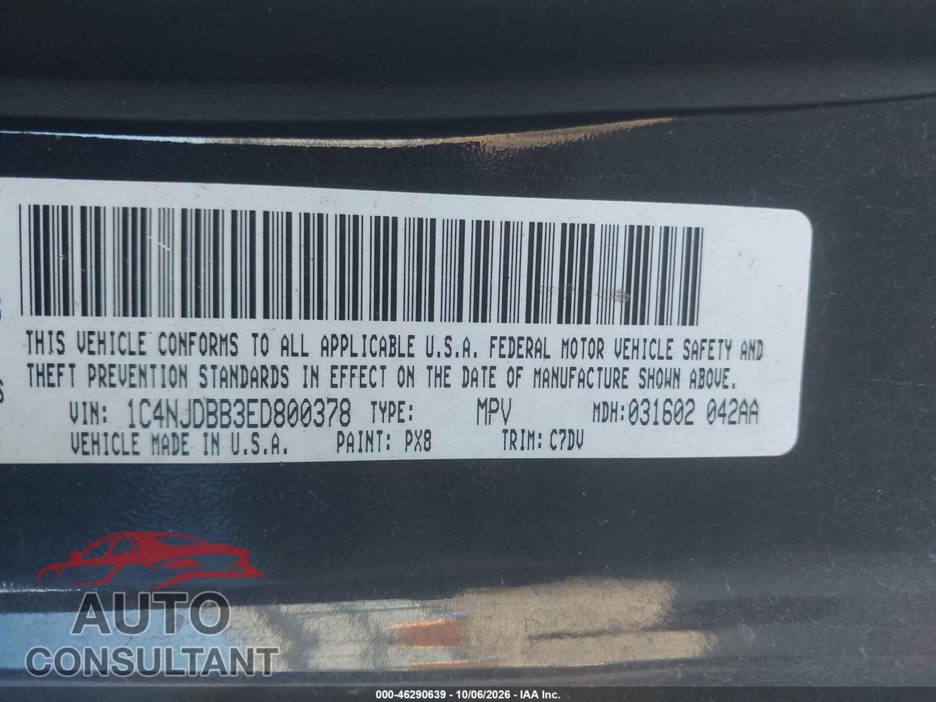 JEEP COMPASS 2014 - 1C4NJDBB3ED800378