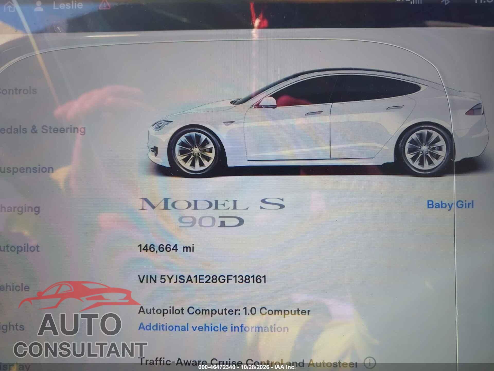 TESLA MODEL S 2016 - 5YJSA1E28GF138161