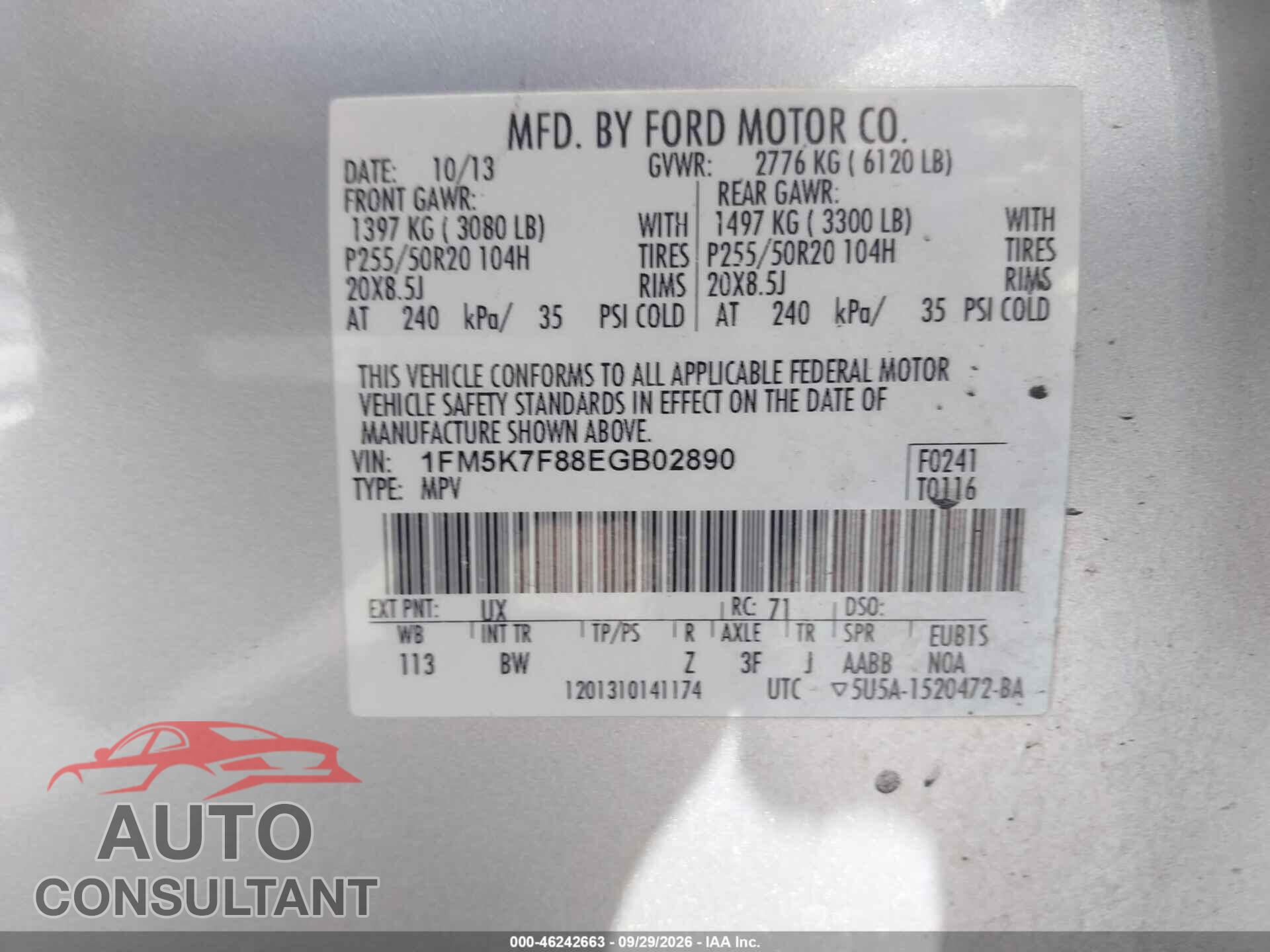FORD EXPLORER 2014 - 1FM5K7F88EGB02890