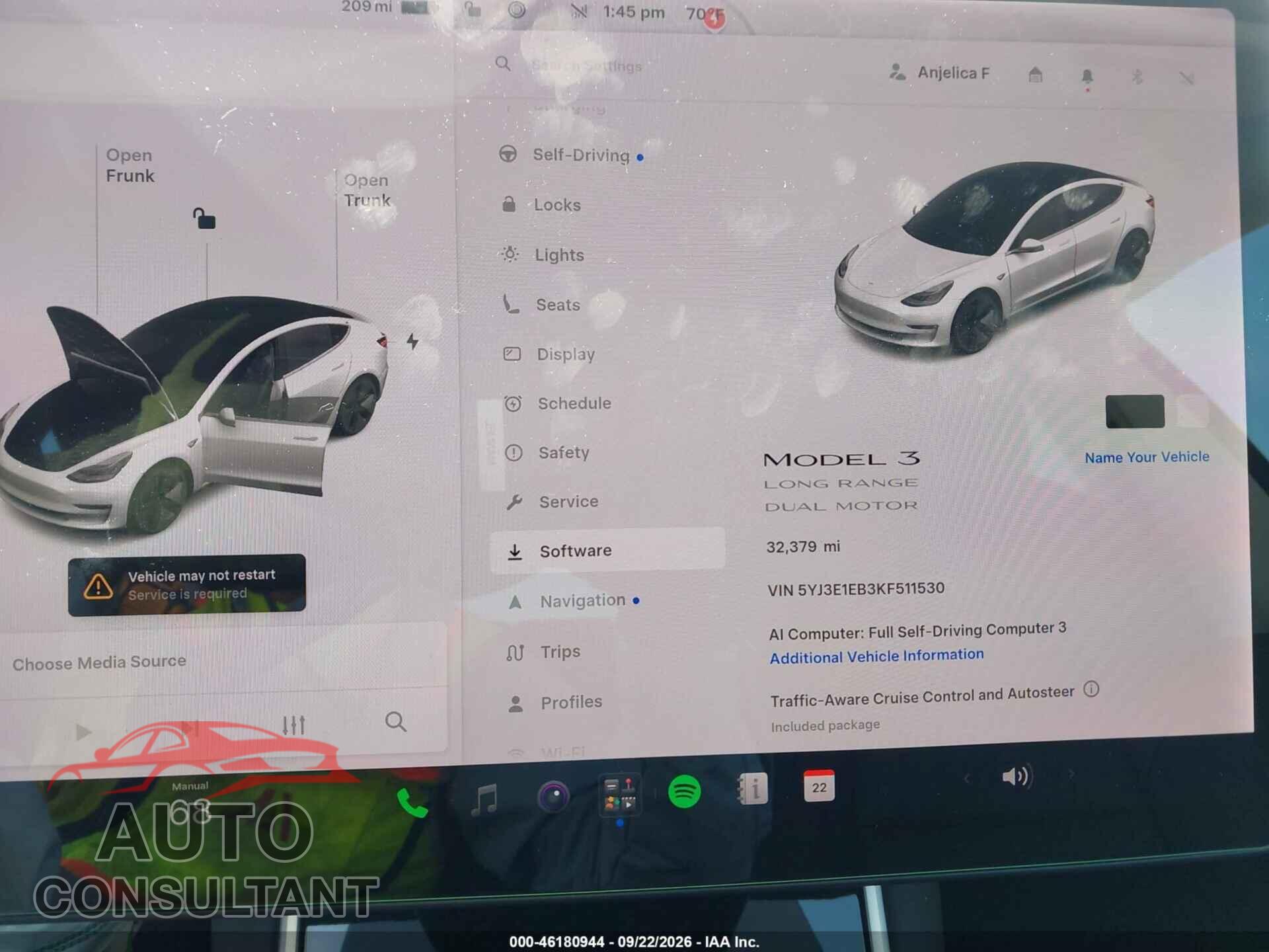 TESLA MODEL 3 2019 - 5YJ3E1EB3KF511530
