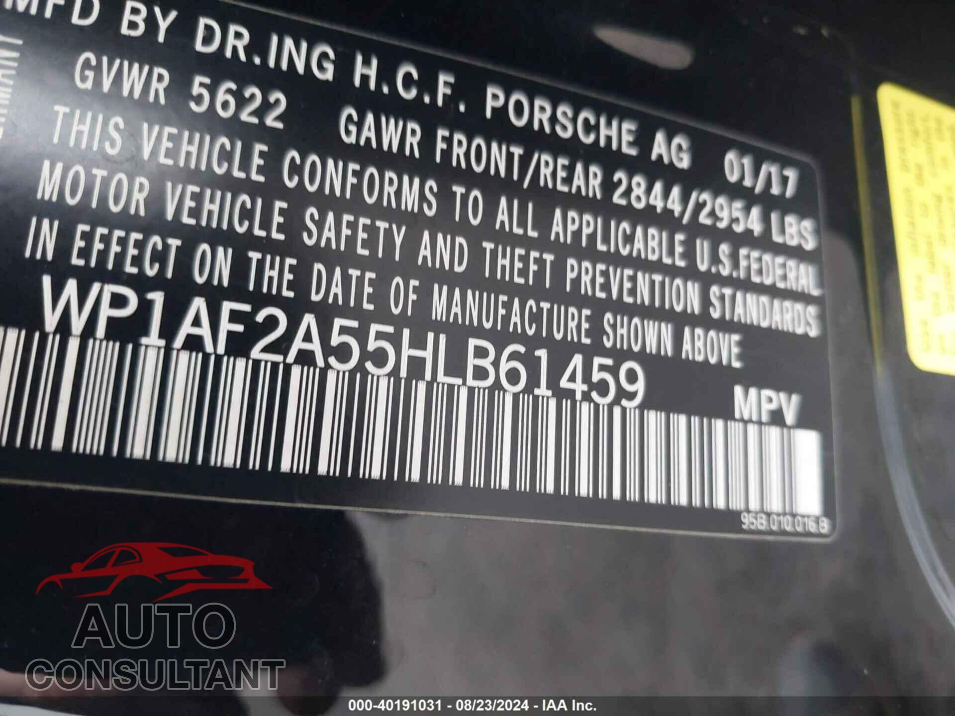 PORSCHE MACAN 2017 - WP1AF2A55HLB61459