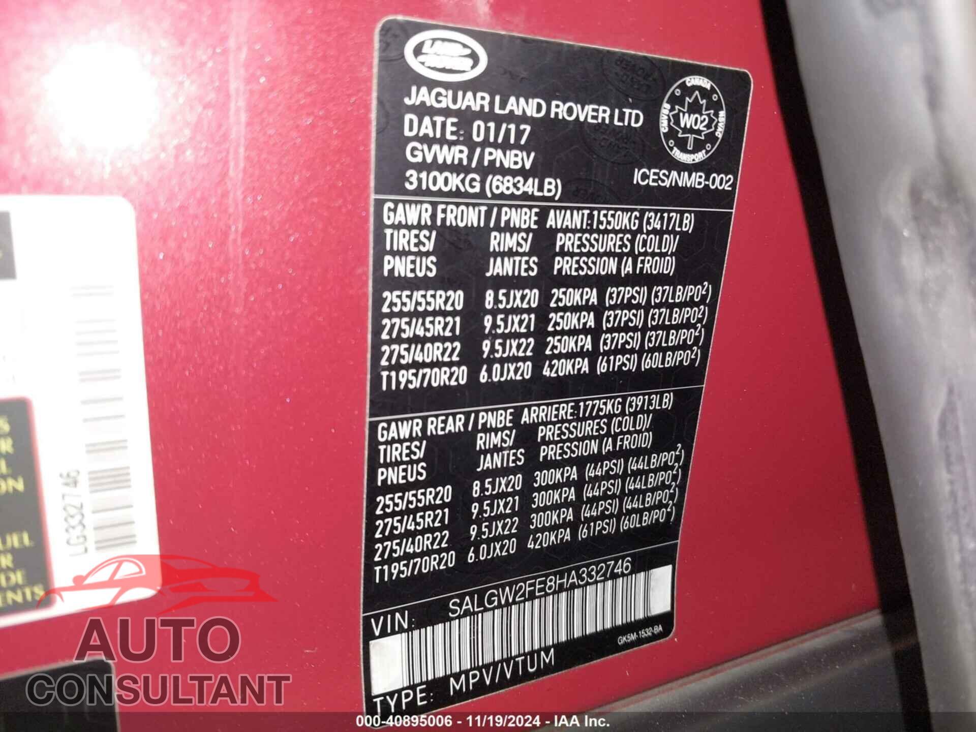 LAND ROVER RANGE ROVER 2017 - SALGW2FE8HA332746