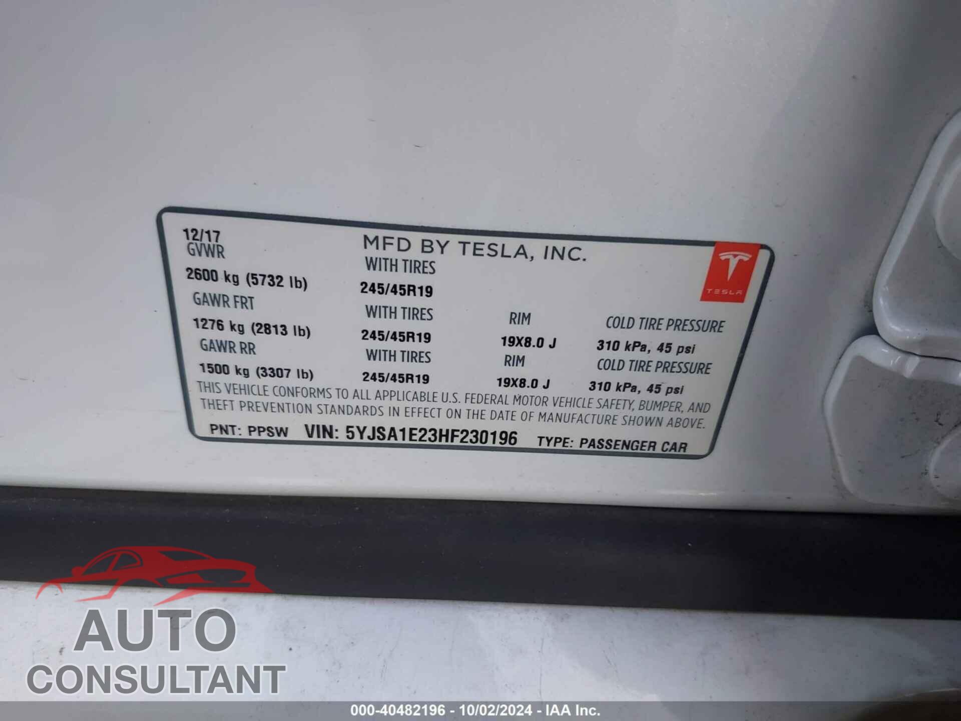 TESLA MODEL S 2017 - 5YJSA1E23HF230196