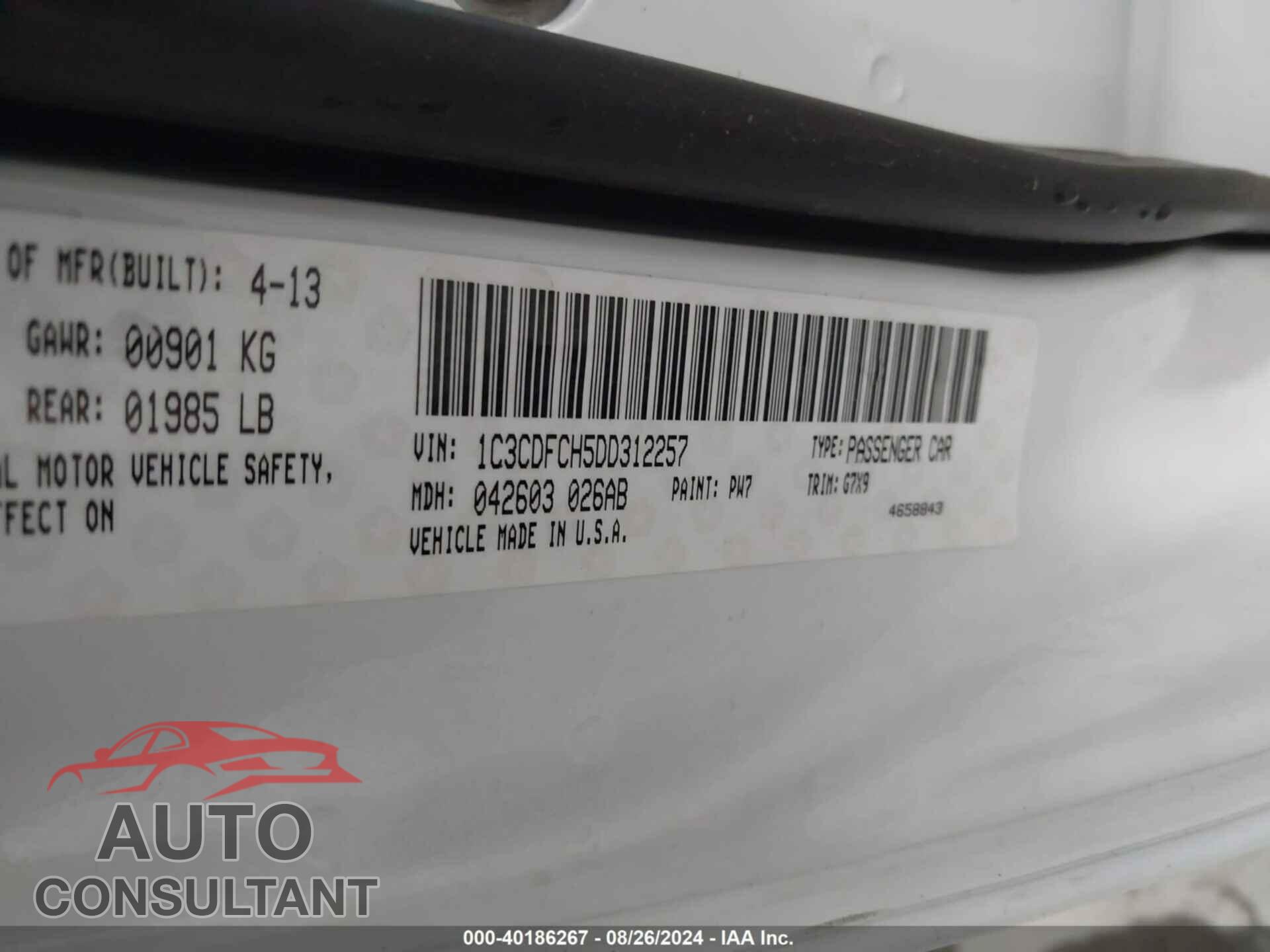 DODGE DART 2013 - 1C3CDFCH5DD312257