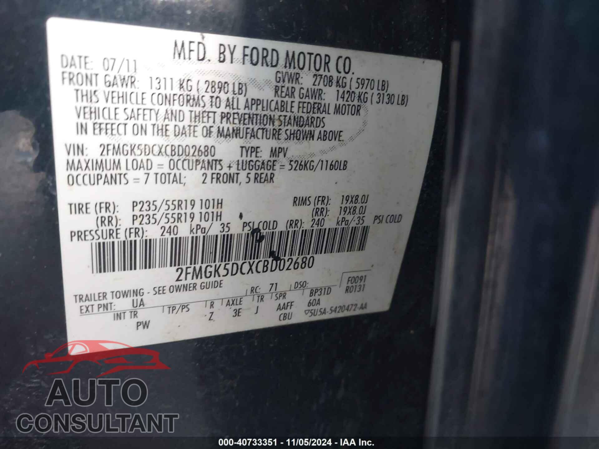 FORD FLEX 2012 - 2FMGK5DCXCBD02680