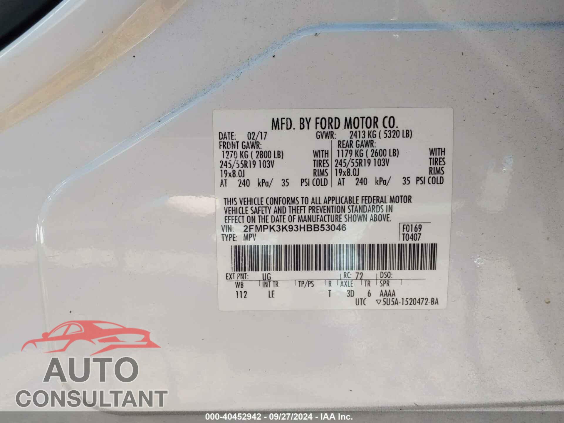 FORD EDGE 2017 - 2FMPK3K93HBB53046