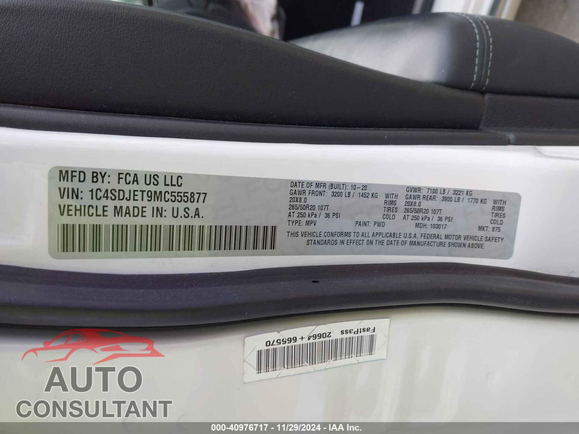 DODGE DURANGO 2021 - 1C4SDJET9MC555877