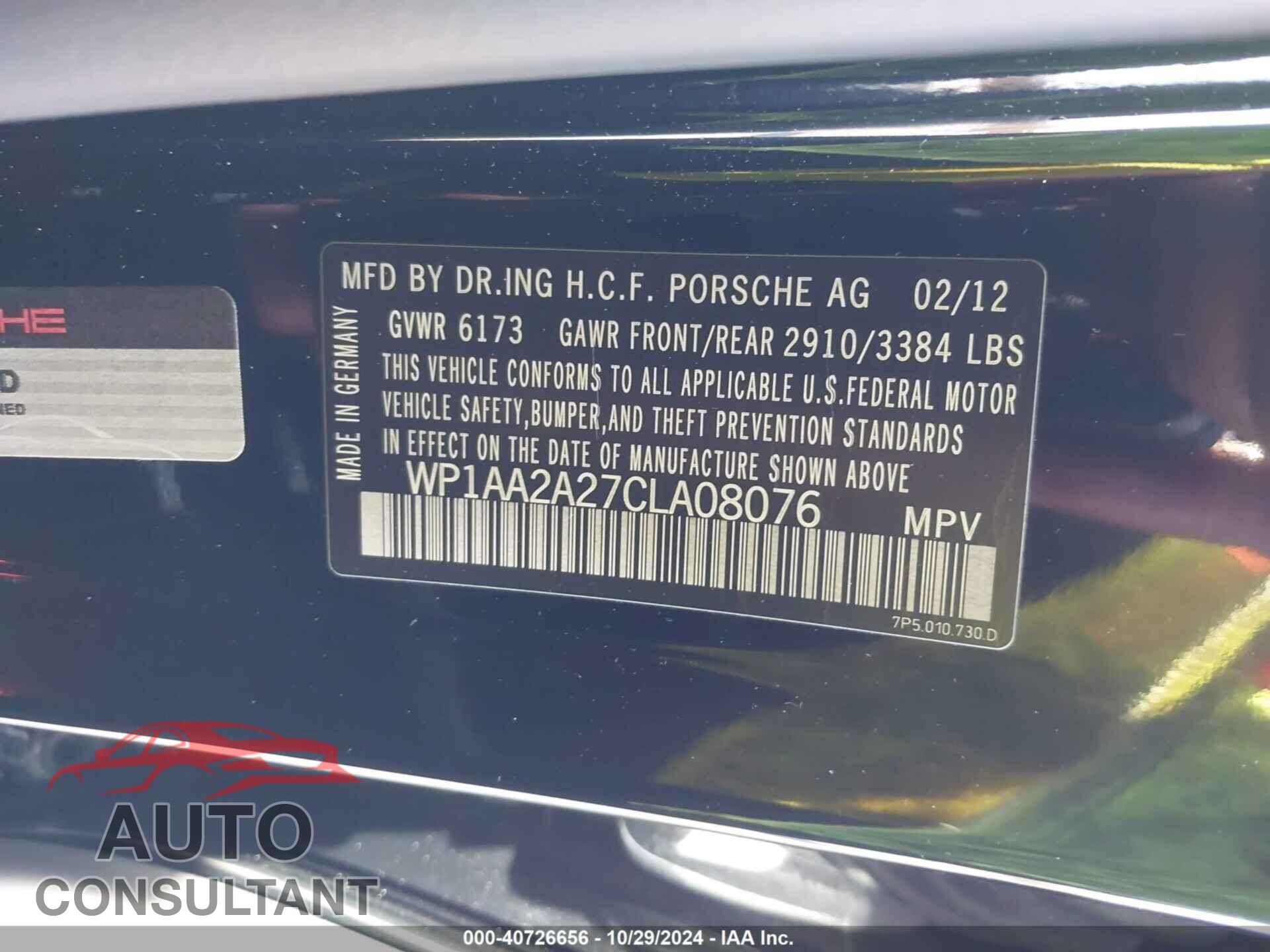 PORSCHE CAYENNE 2012 - WP1AA2A27CLA08076