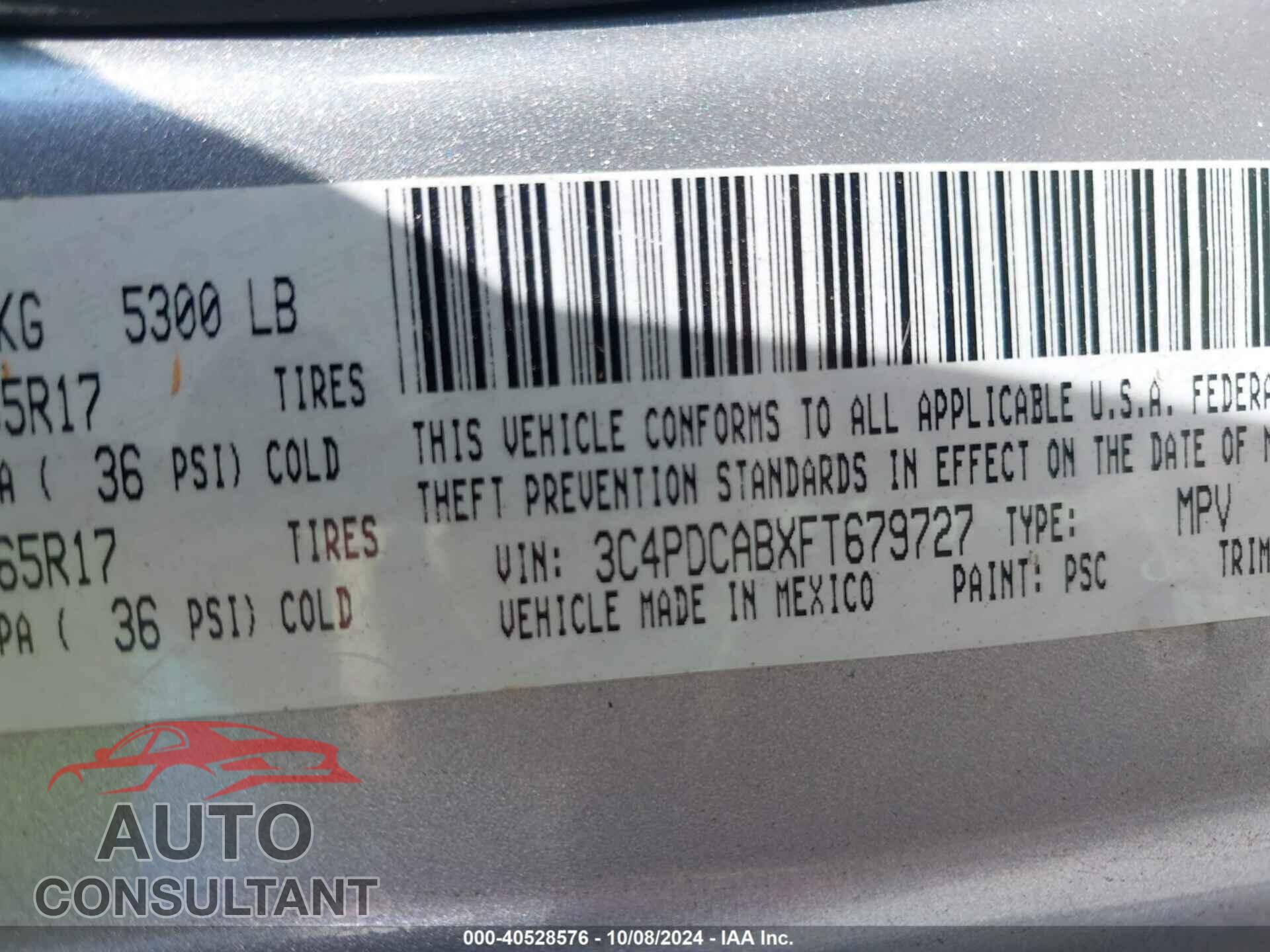 DODGE JOURNEY 2015 - 3C4PDCABXFT679727