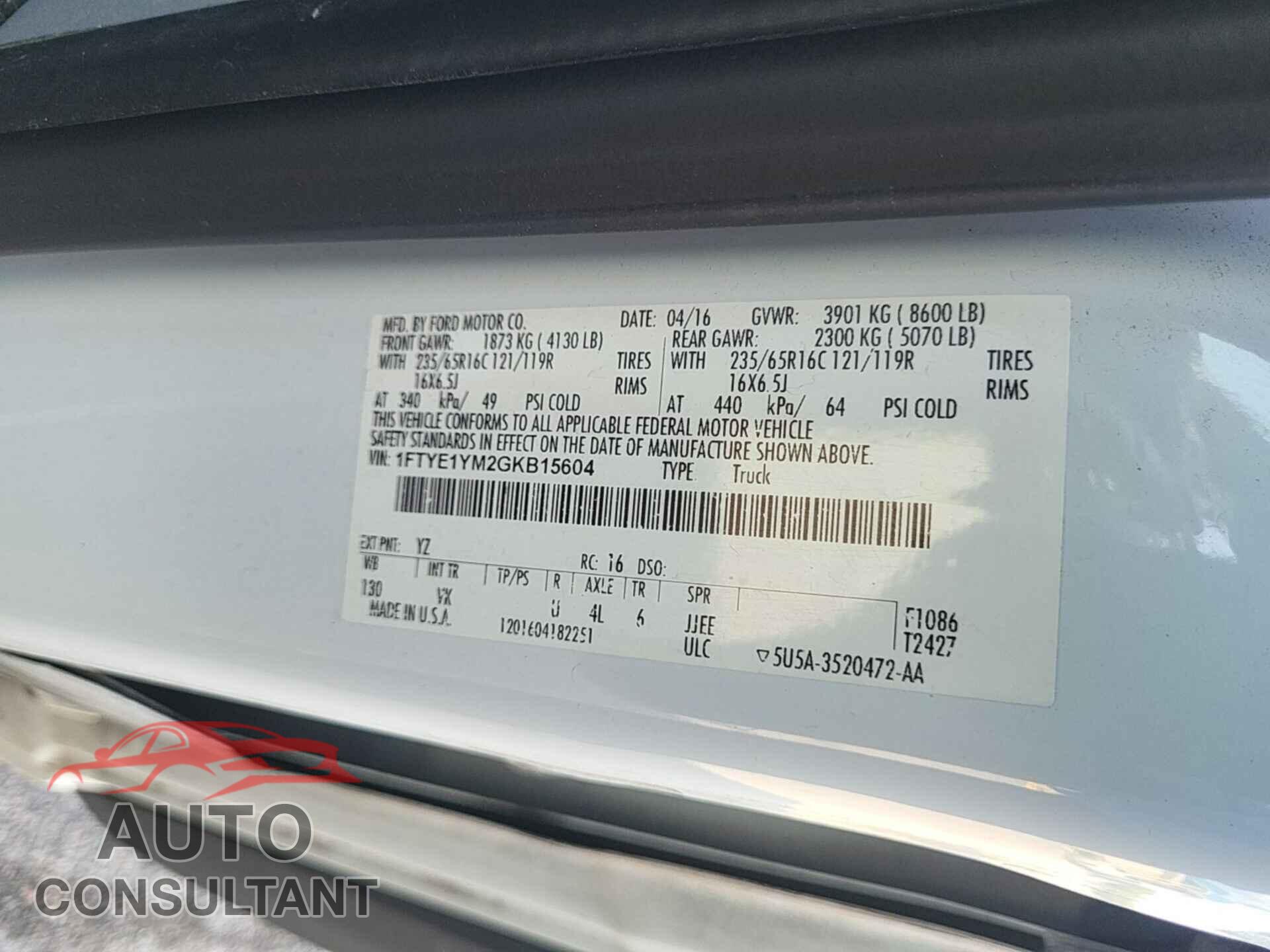 FORD TRANSIT 2016 - 1FTYE1YM2GKB15604
