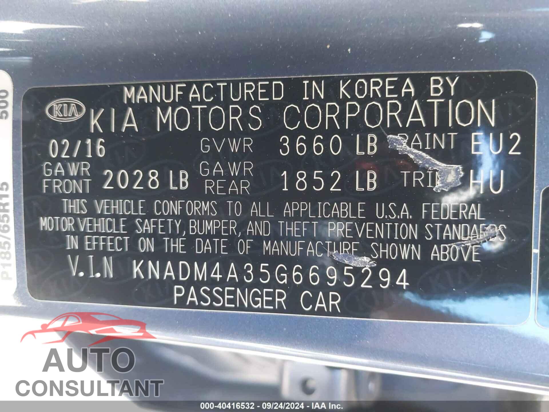 KIA RIO 2016 - KNADM4A35G6695294