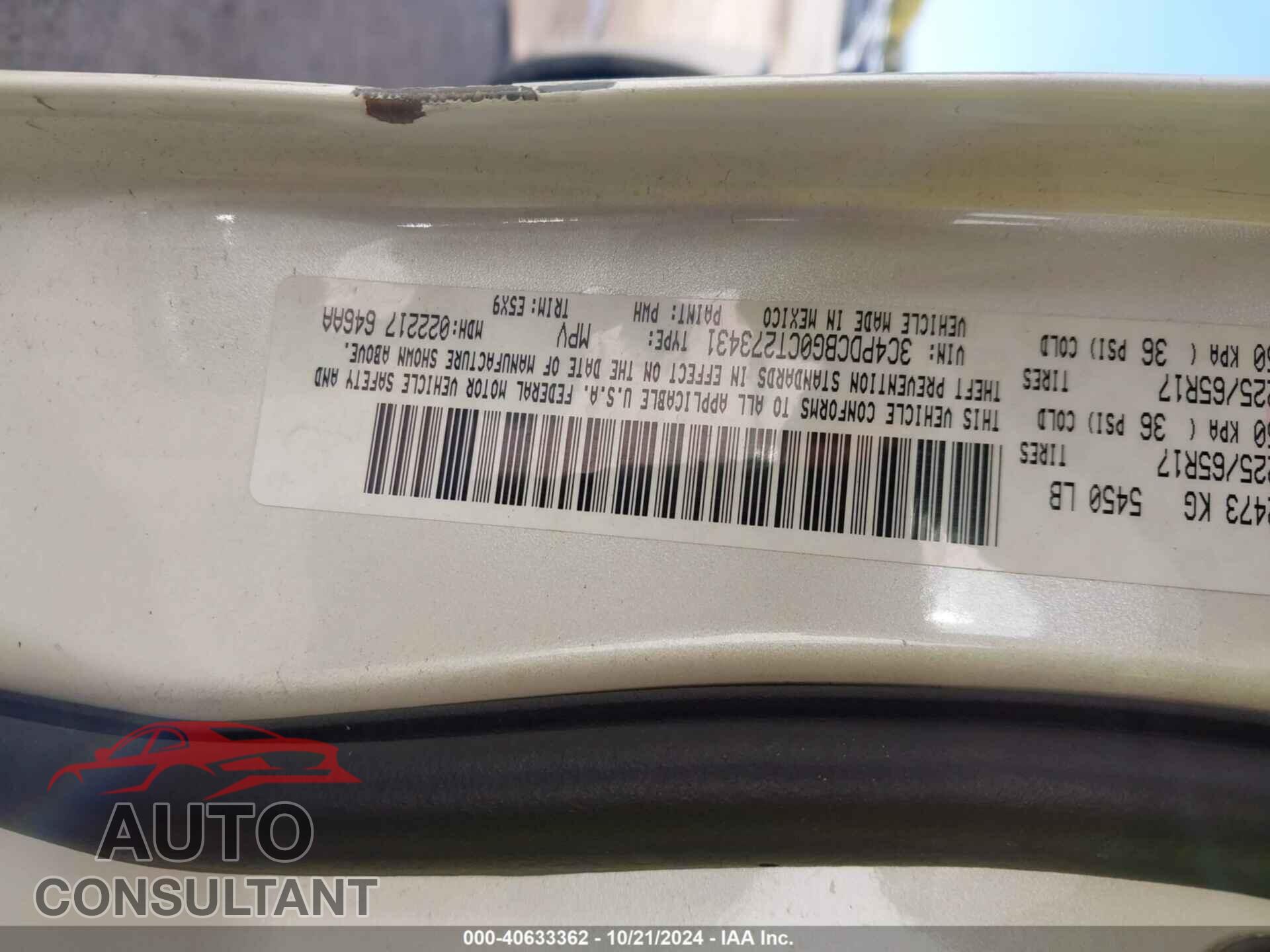 DODGE JOURNEY 2012 - 3C4PDCBG0CT273431