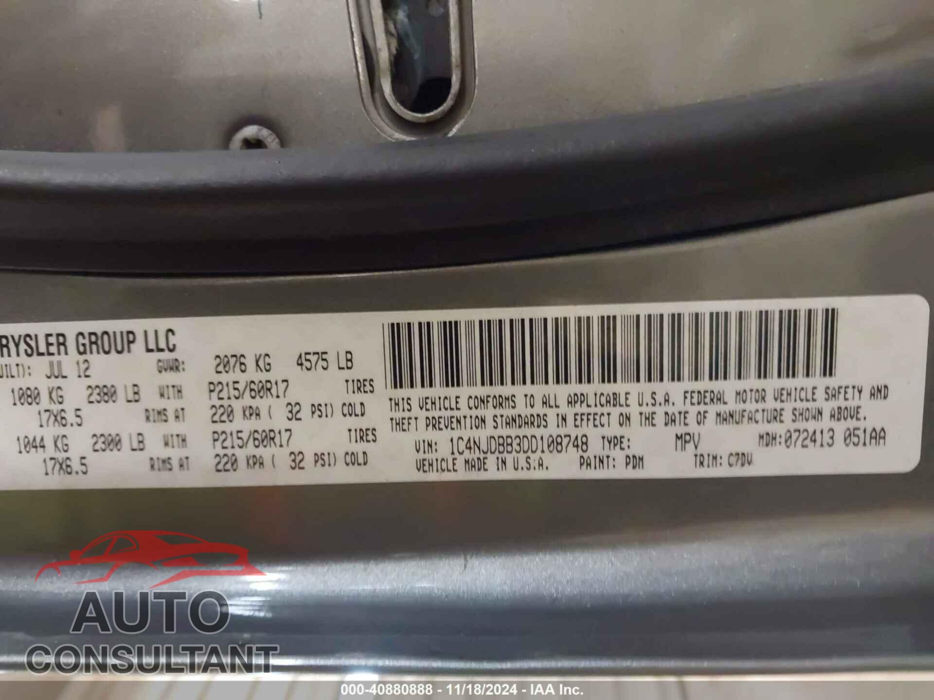 JEEP COMPASS 2013 - 1C4NJDBB3DD108748