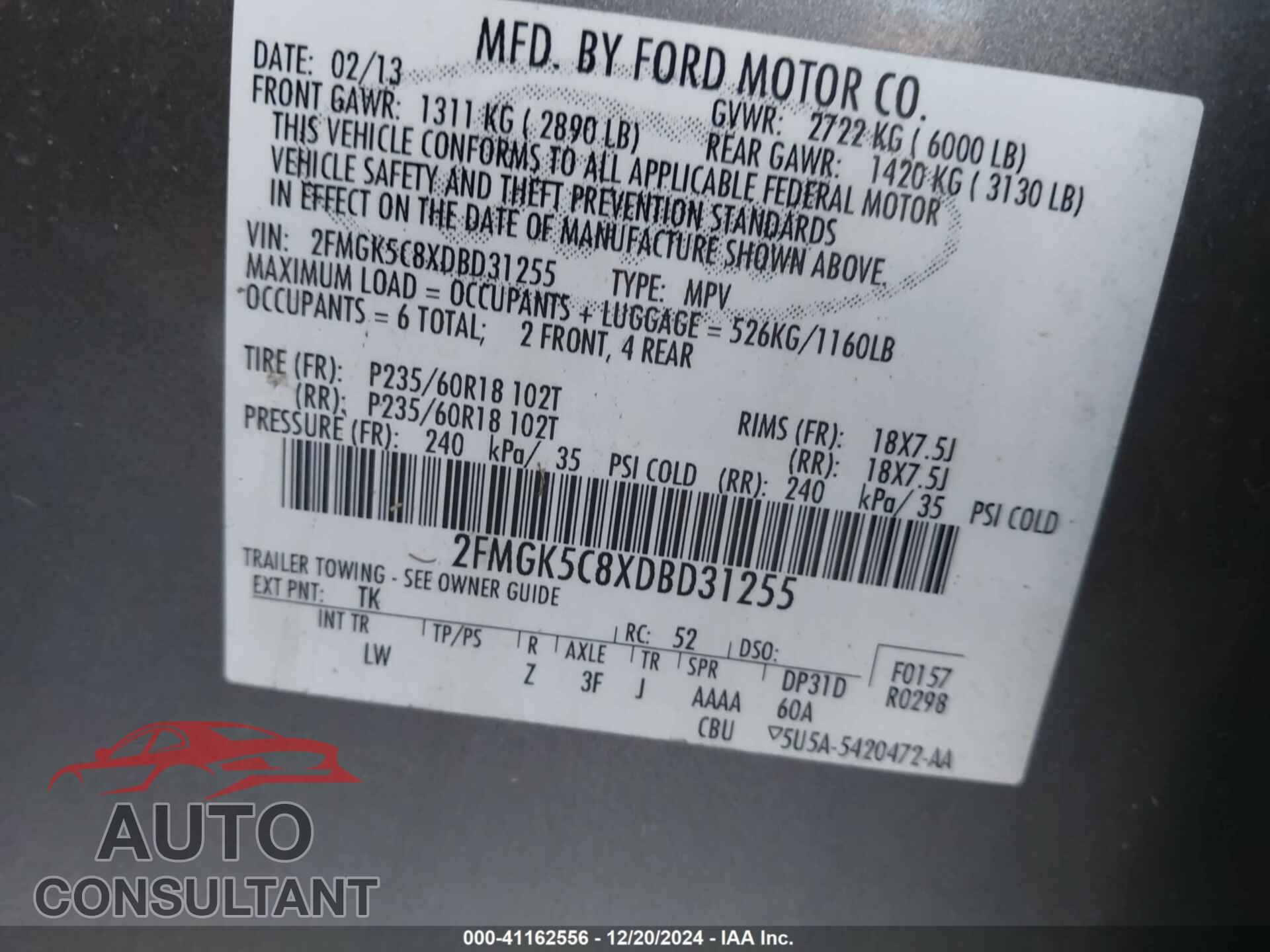 FORD FLEX 2013 - 2FMGK5C8XDBD31255