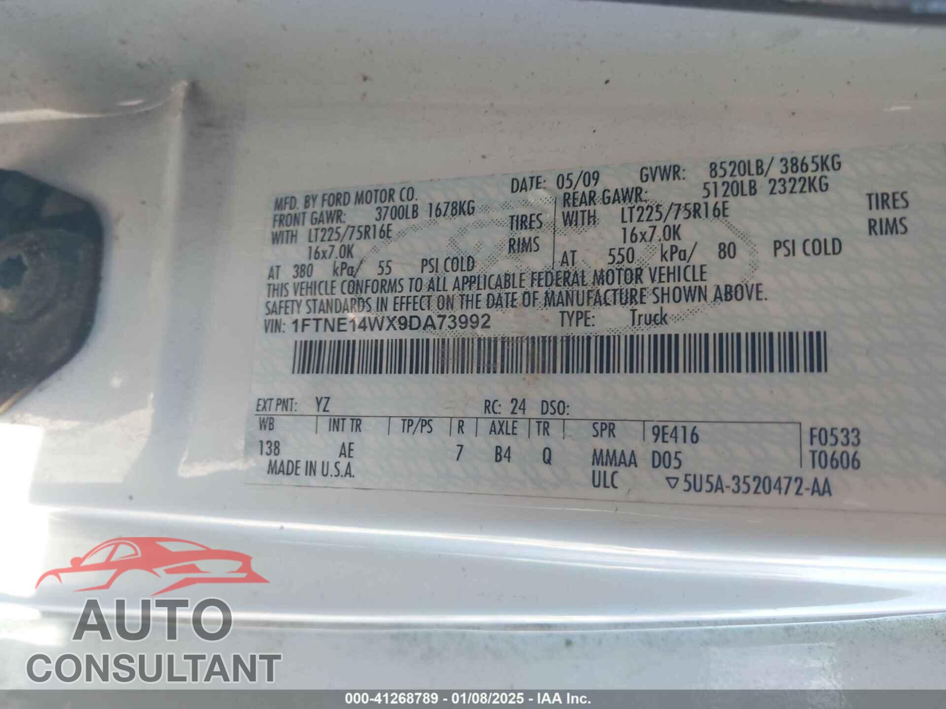 FORD E-150 2009 - 1FTNE14WX9DA73992