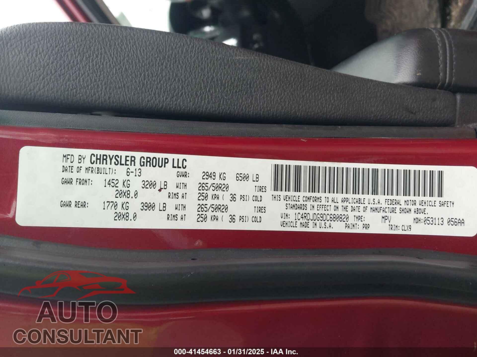 DODGE DURANGO 2013 - 1C4RDJDG9DC680820