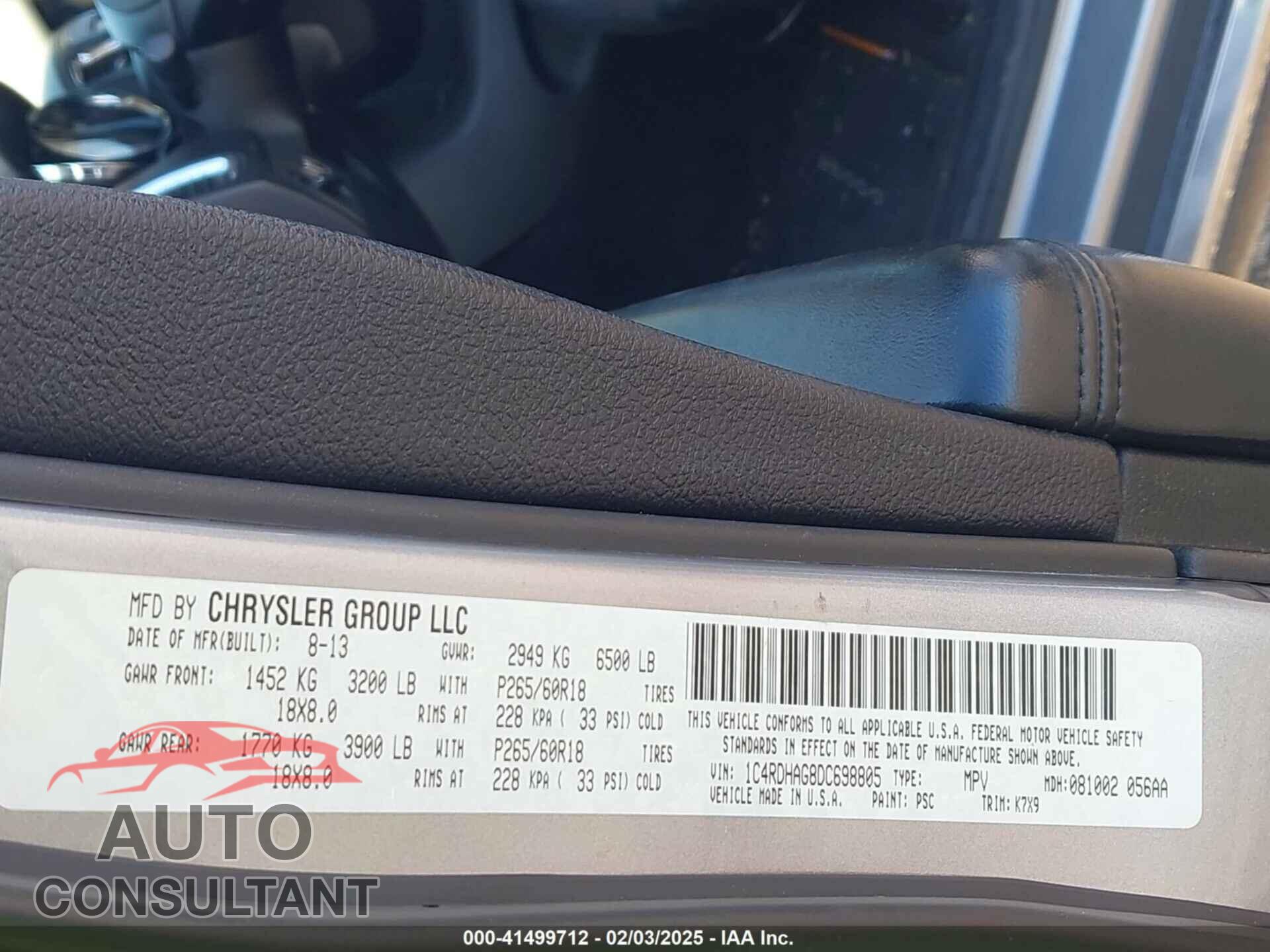 DODGE DURANGO 2013 - 1C4RDHAG8DC698805