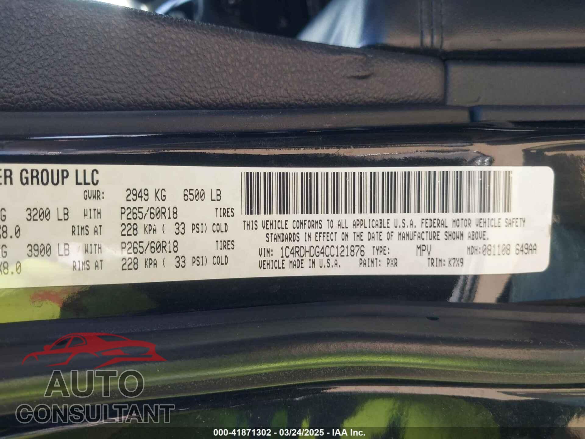 DODGE DURANGO 2012 - 1C4RDHDG4CC121876