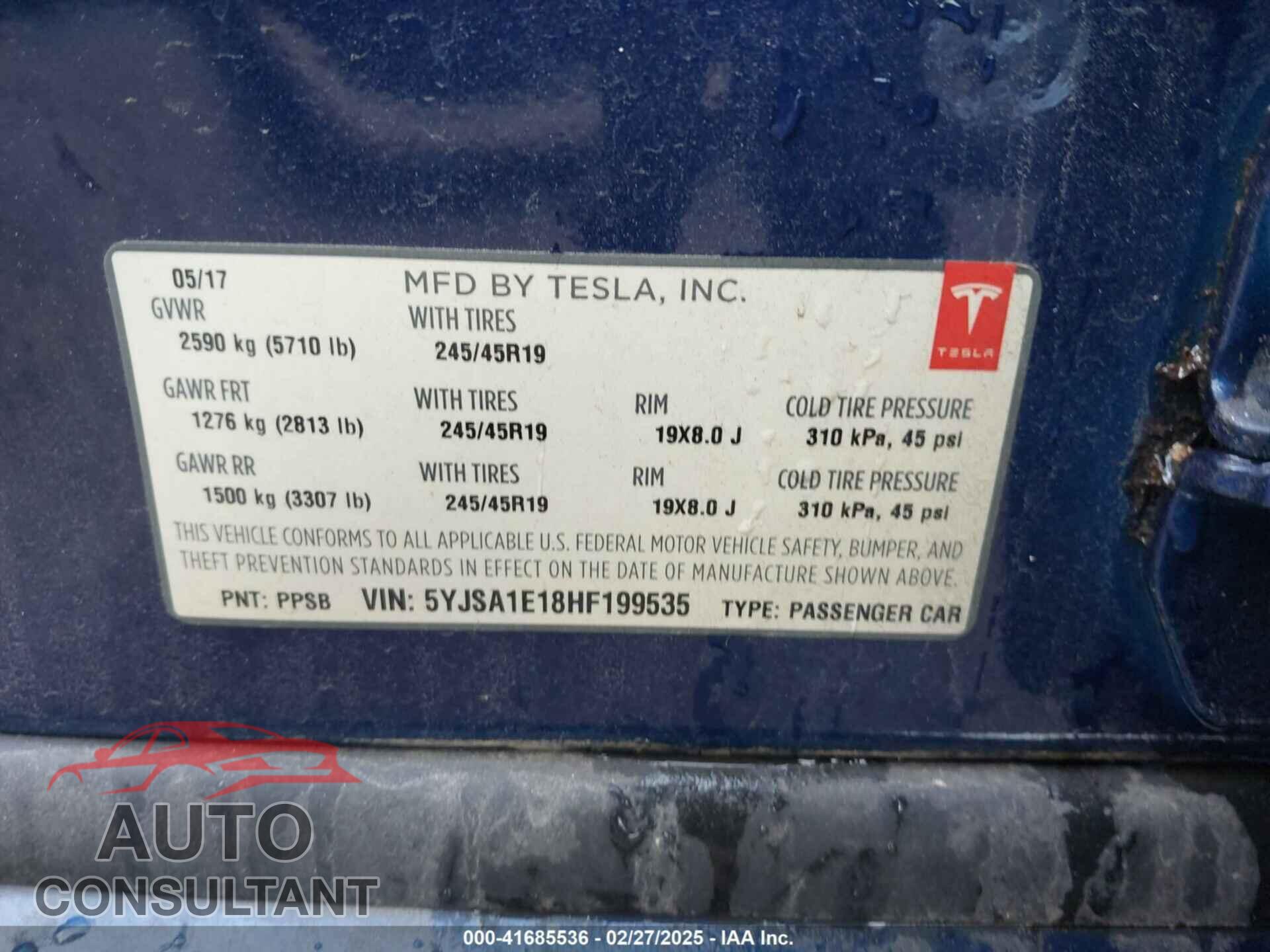 TESLA MODEL S 2017 - 5YJSA1E18HF199535