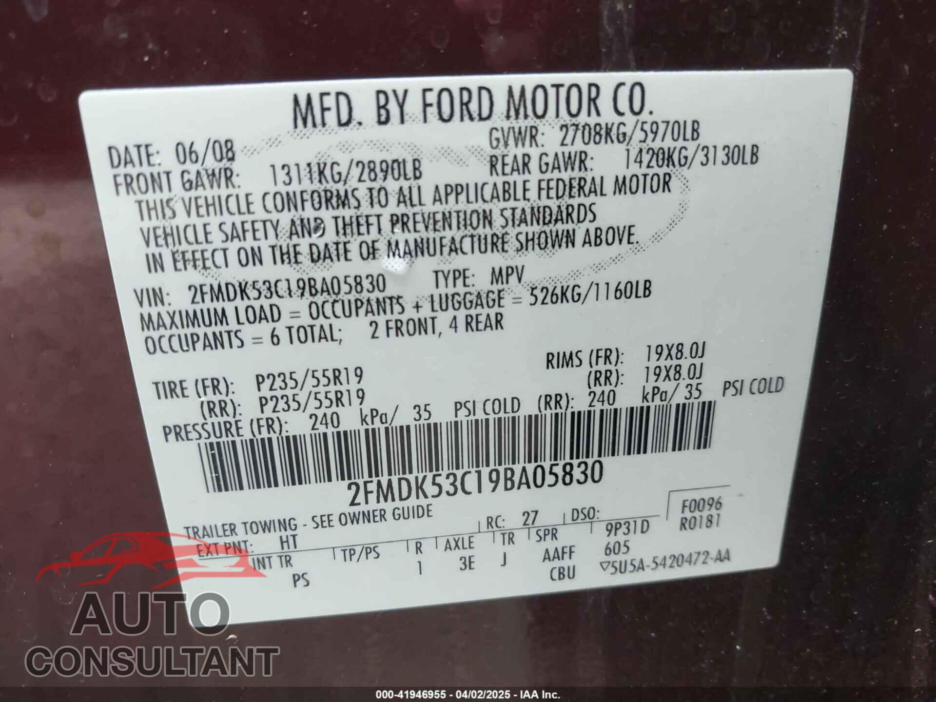 FORD FLEX 2009 - 2FMDK53C19BA05830