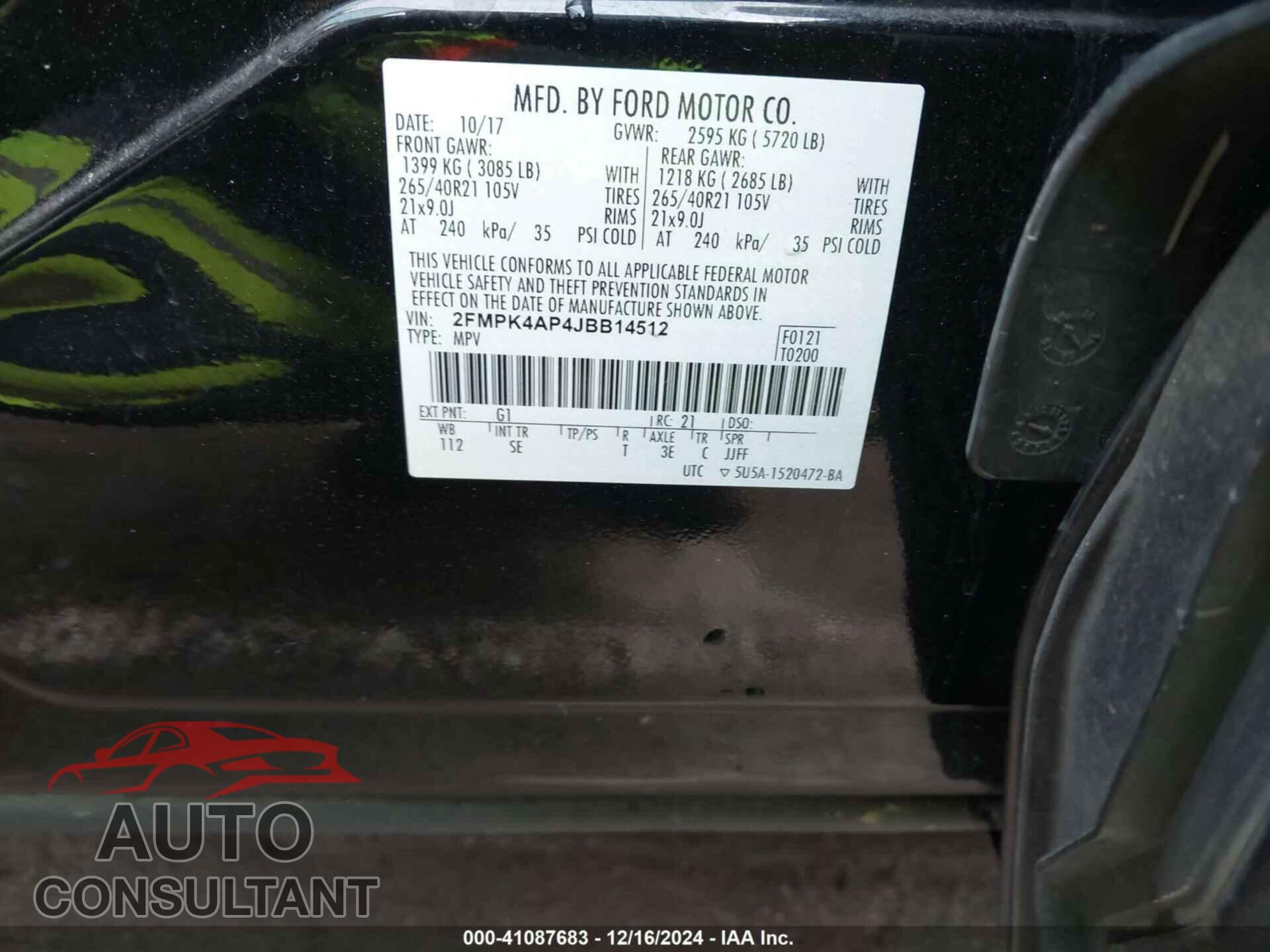 FORD EDGE 2018 - 2FMPK4AP4JBB14512