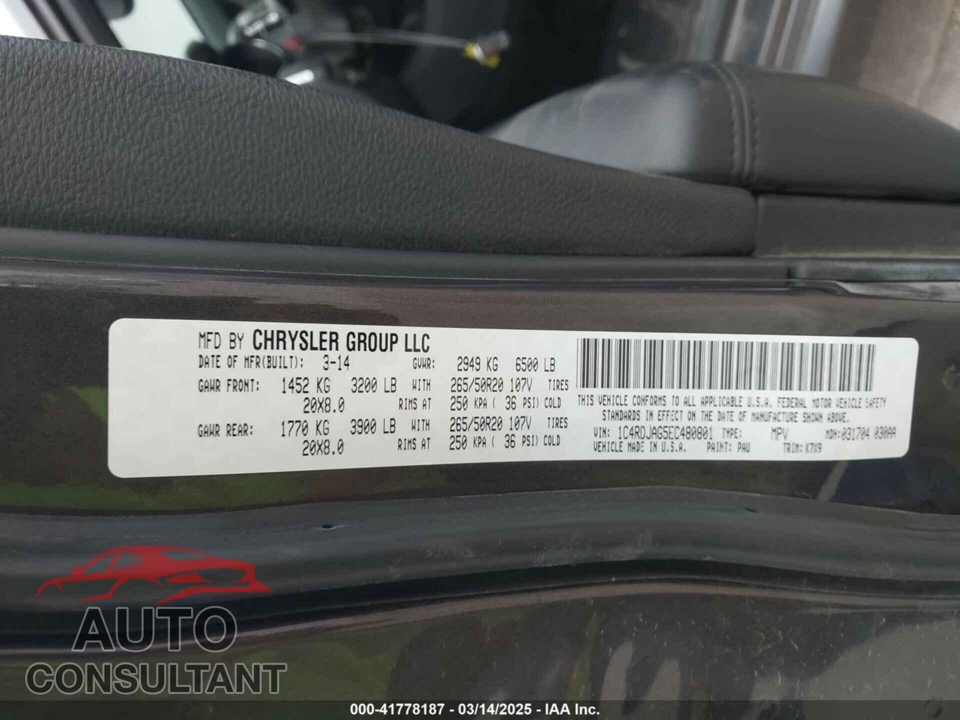 DODGE DURANGO 2014 - 1C4RDJAG5EC480801
