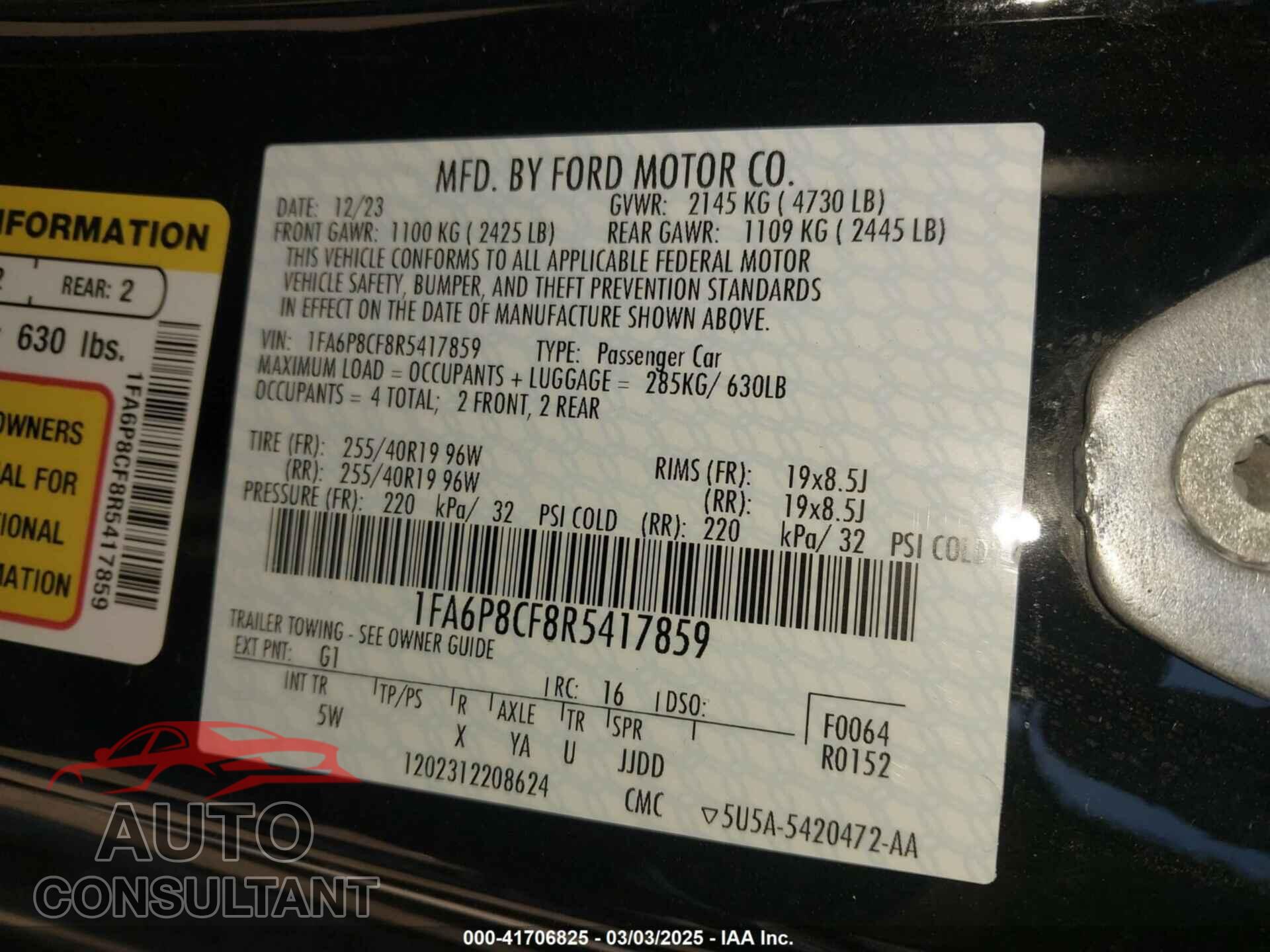 FORD MUSTANG 2024 - 1FA6P8CF8R5417859