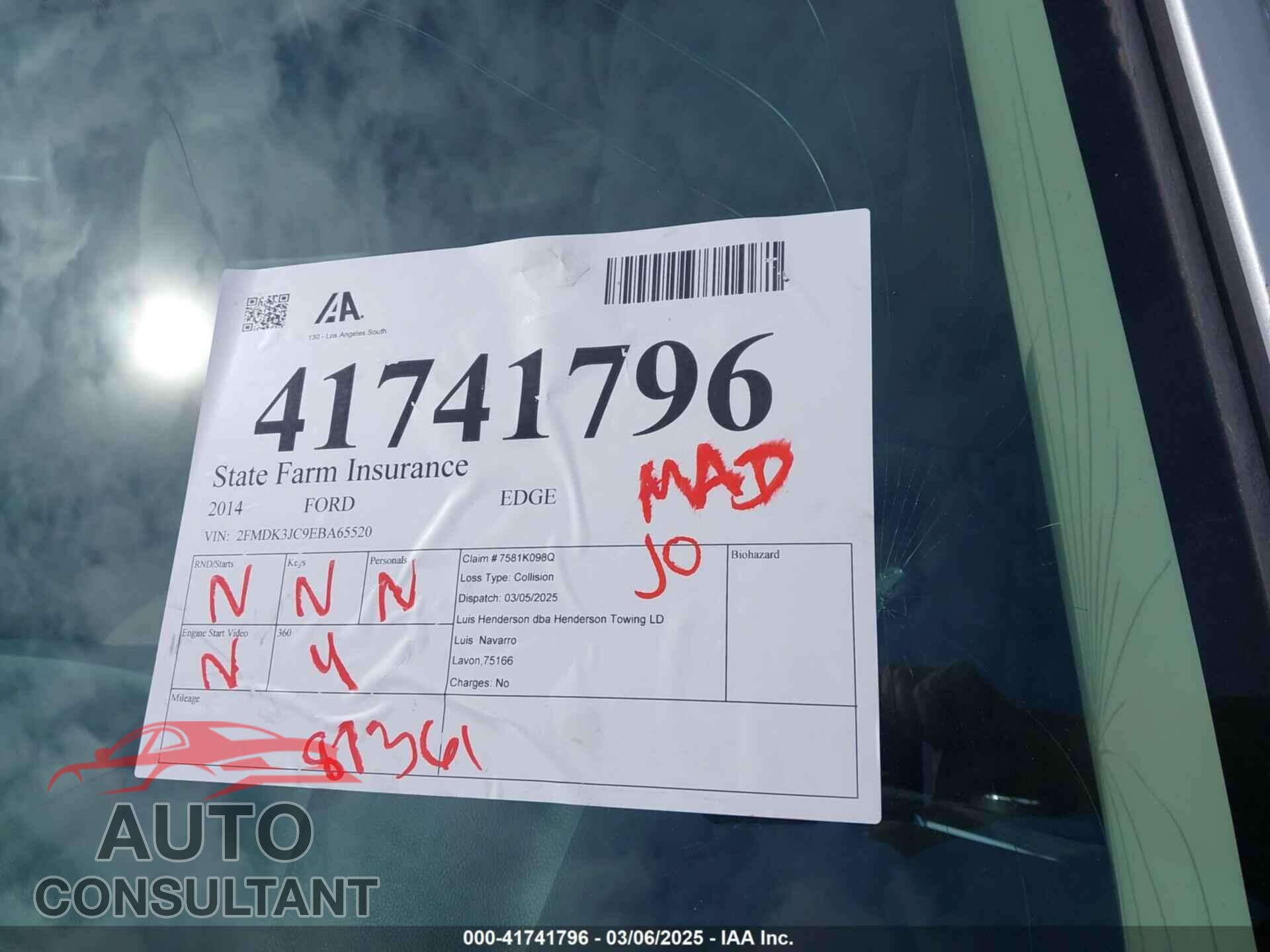 FORD EDGE 2014 - 2FMDK3JC9EBA65520