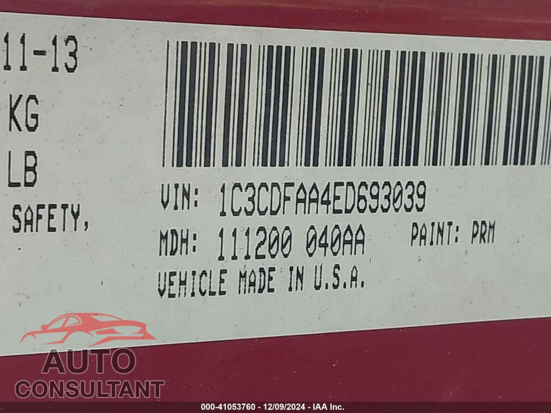 DODGE DART 2014 - 1C3CDFAA4ED693039