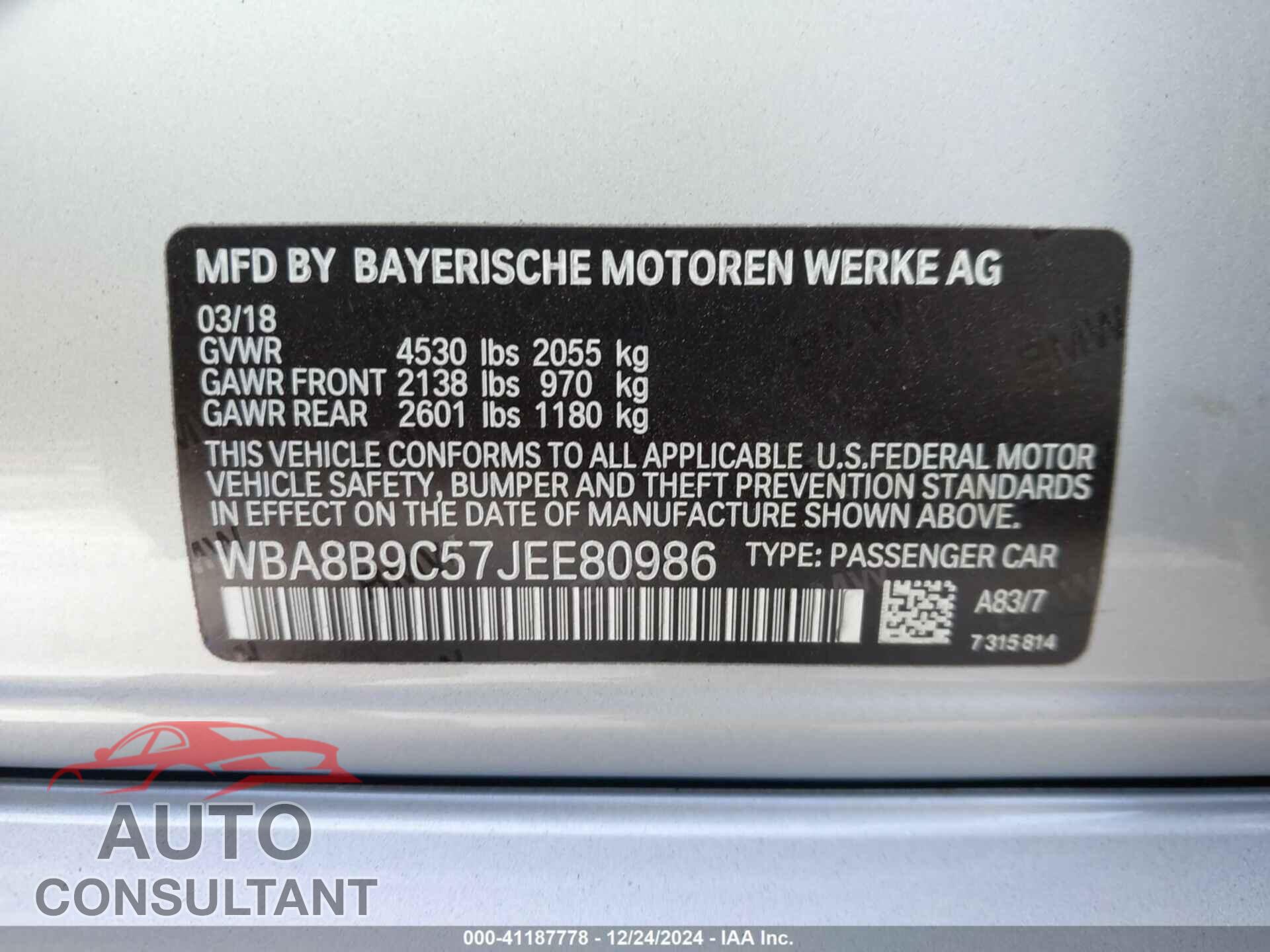 BMW 330I 2018 - WBA8B9C57JEE80986