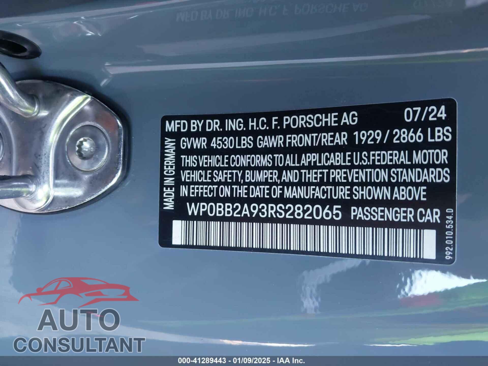 PORSCHE 911 2024 - WP0BB2A93RS282065