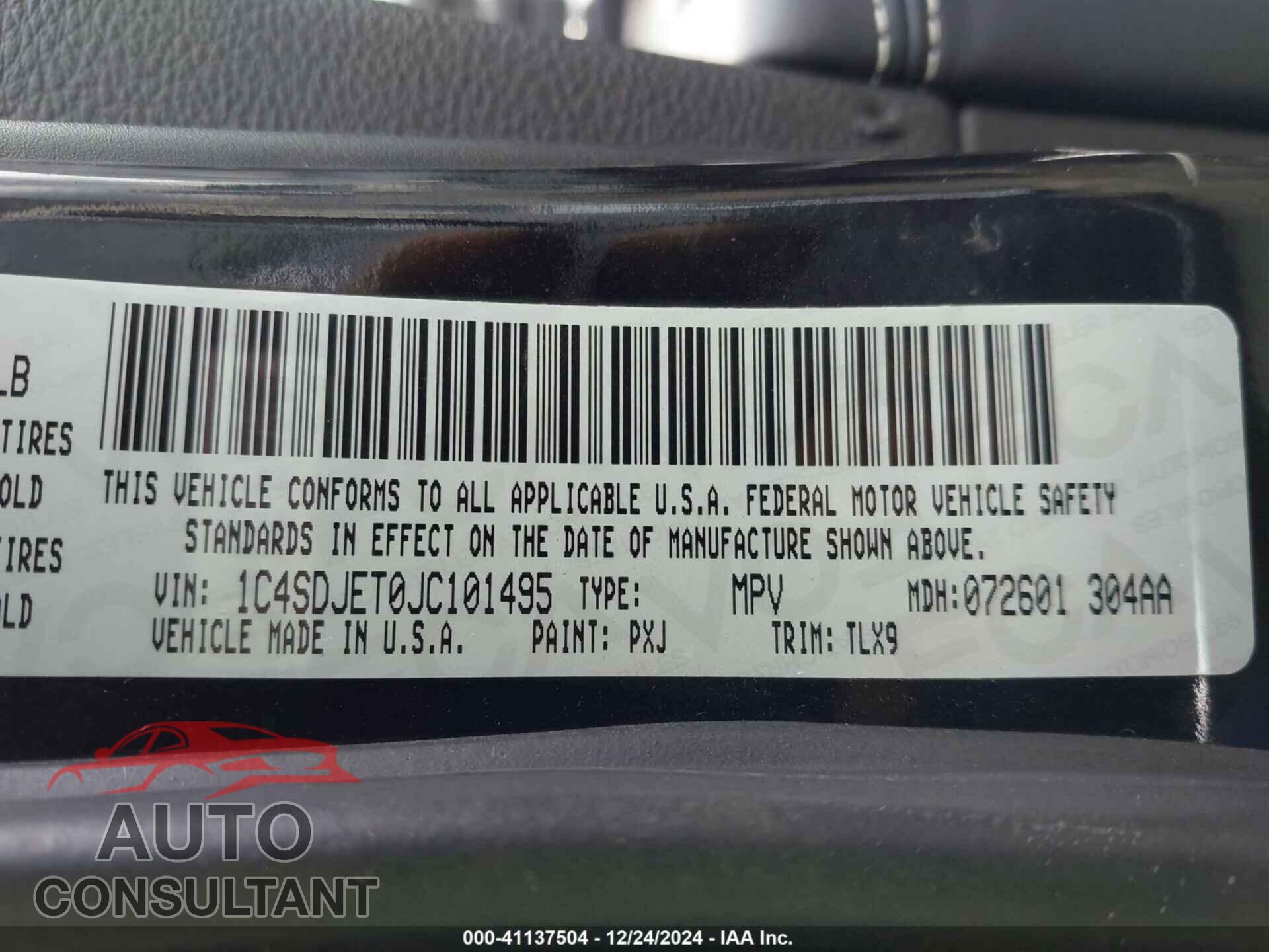DODGE DURANGO 2018 - 1C4SDJET0JC101495