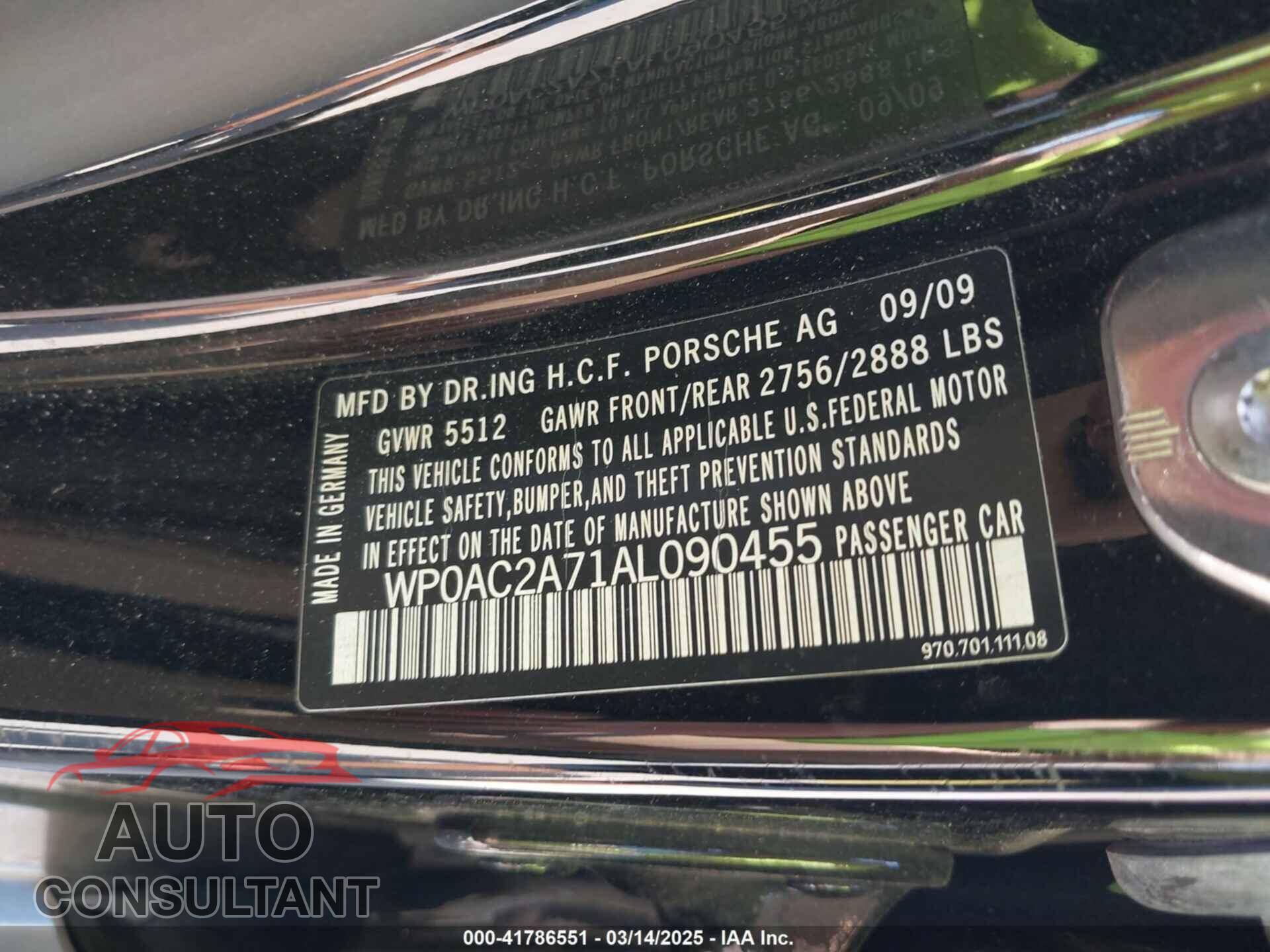 PORSCHE PANAMERA 2010 - WP0AC2A71AL090455