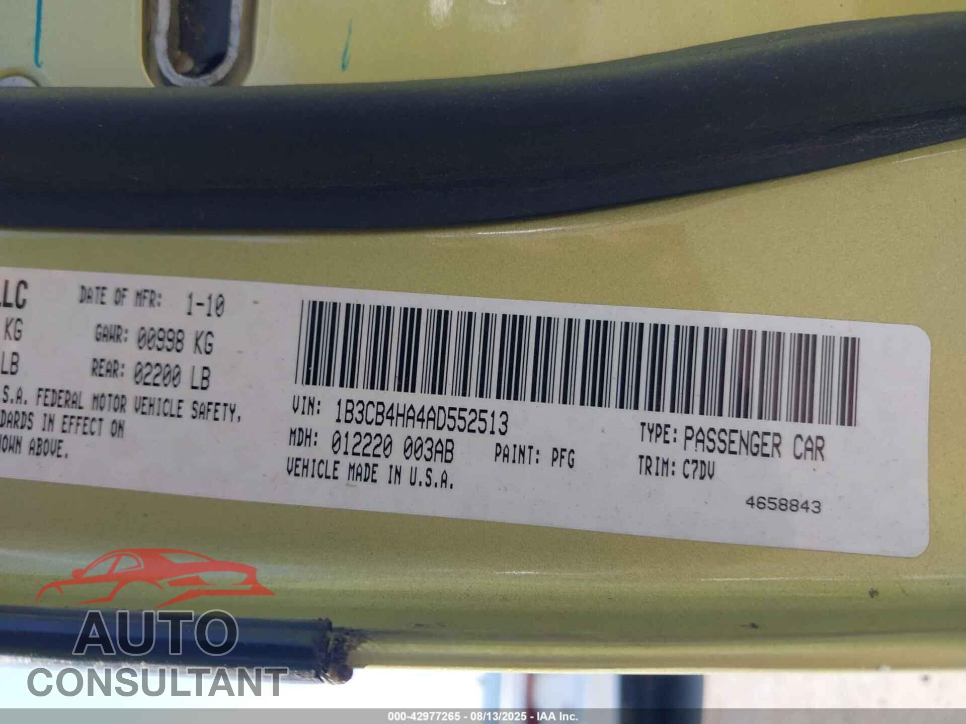 DODGE CALIBER 2010 - 1B3CB4HA4AD552513