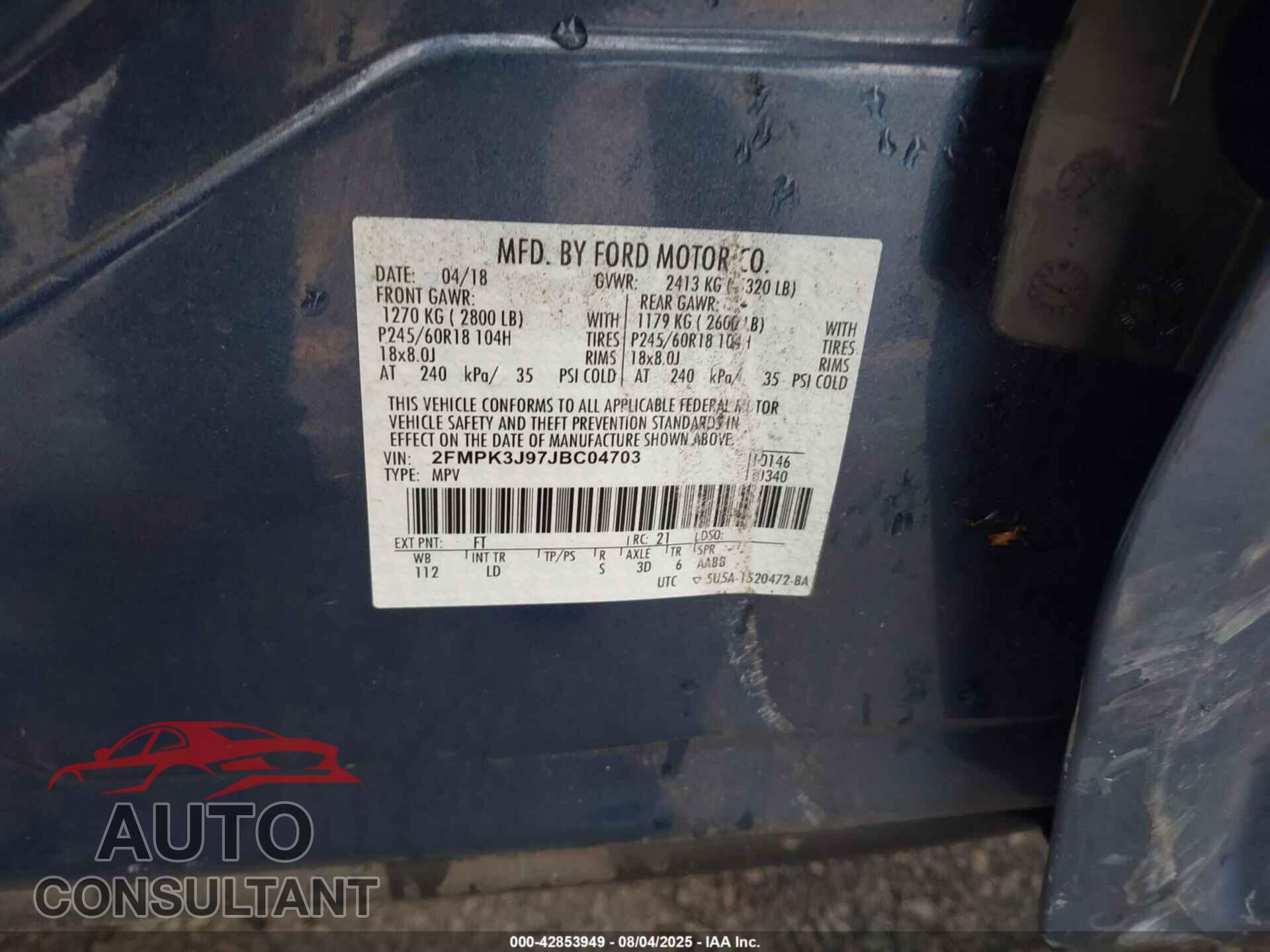 FORD EDGE 2018 - 2FMPK3J97JBC04703