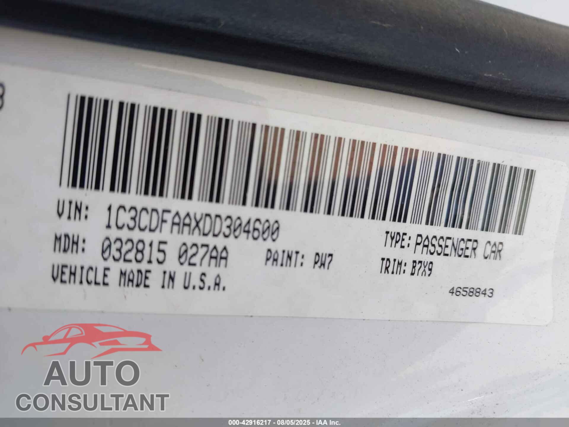 DODGE DART 2013 - 1C3CDFAAXDD304600