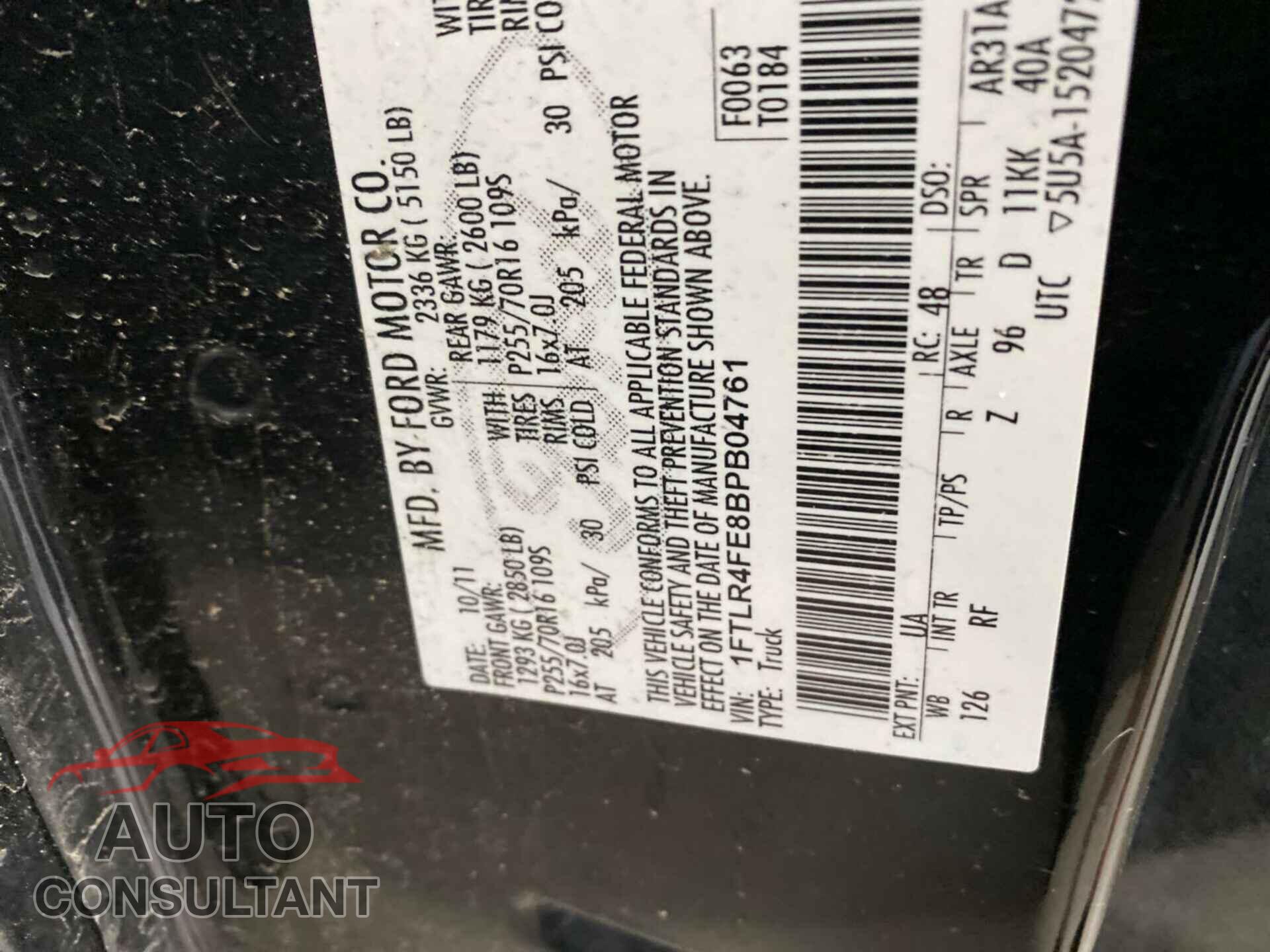 FORD RANGER 2011 - 1FTLR4FE8BPB04761
