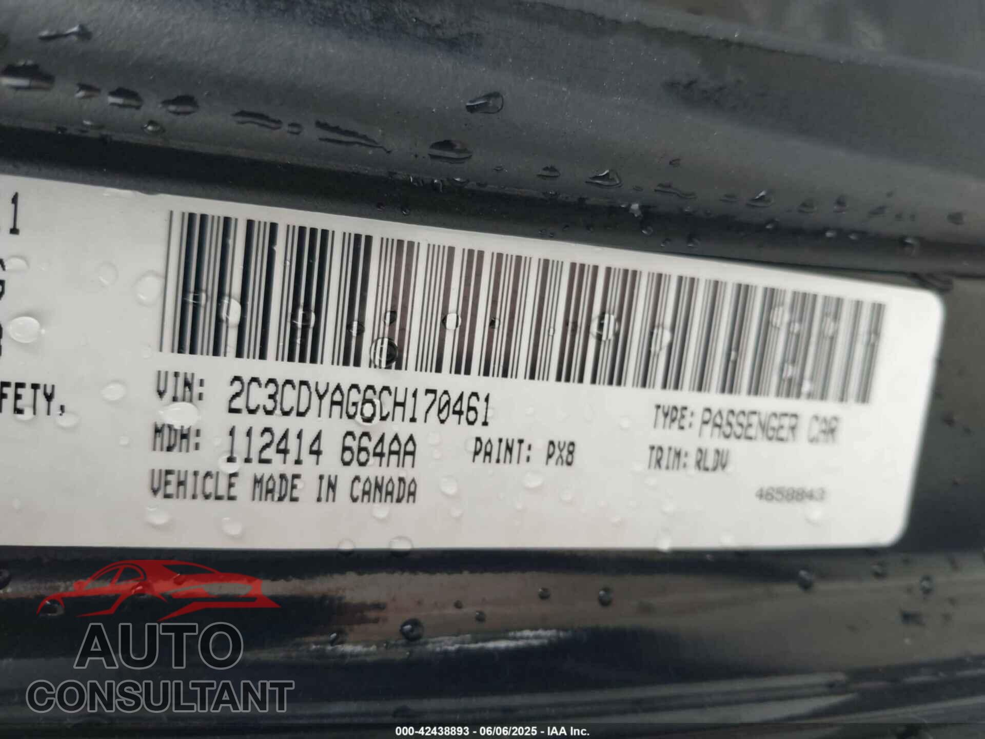 DODGE CHALLENGER 2012 - 2C3CDYAG6CH170461
