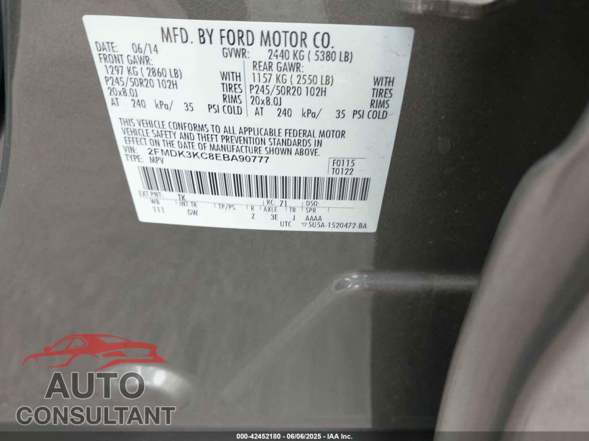 FORD EDGE 2014 - 2FMDK3KC8EBA90777