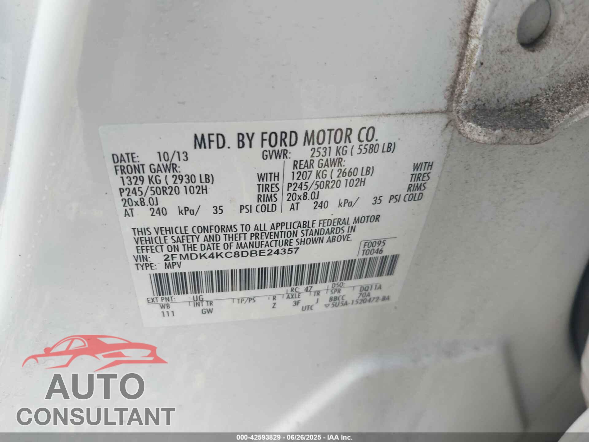FORD EDGE 2013 - 2FMDK4KC8DBE24357