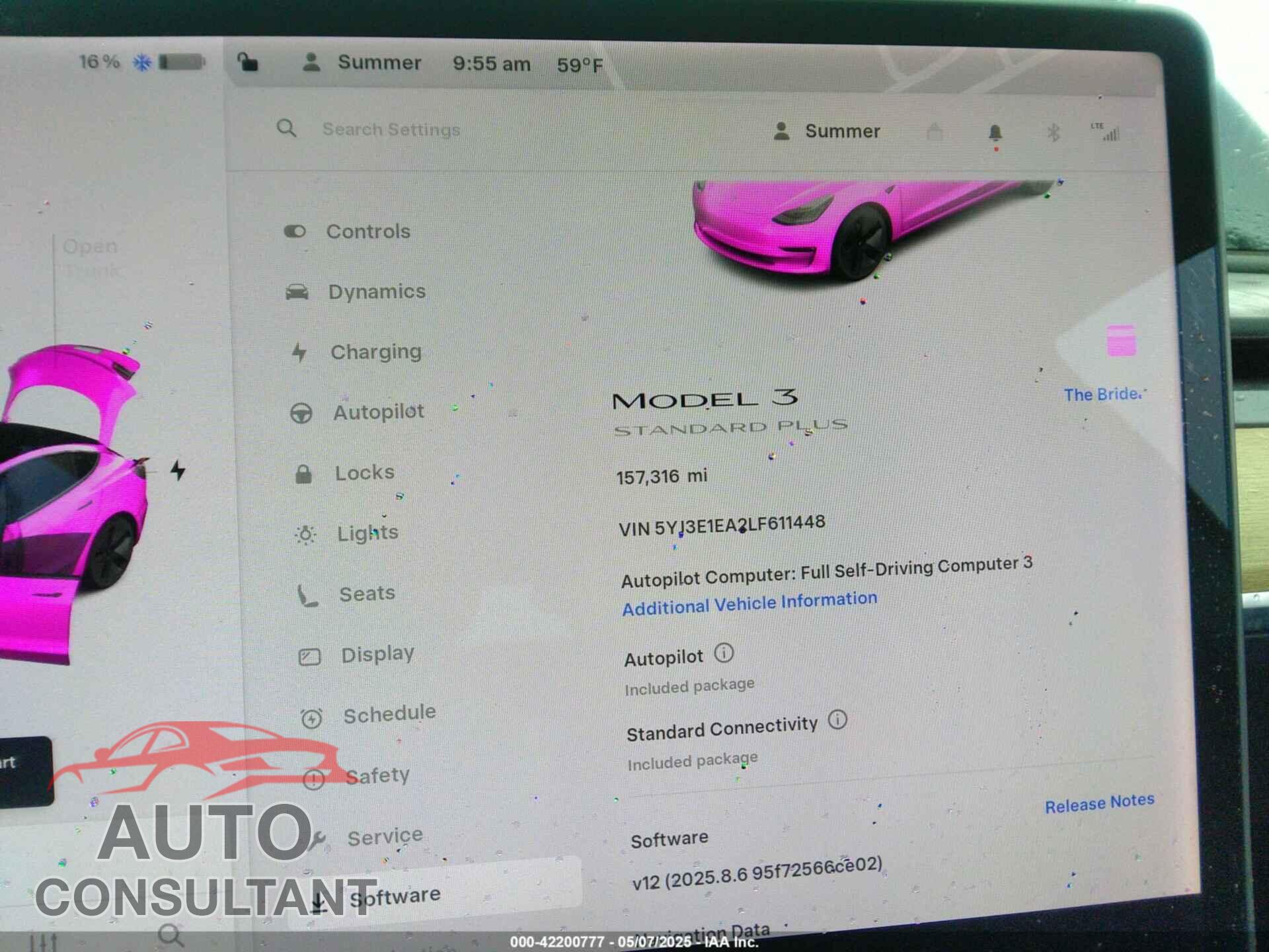 TESLA MODEL 3 2020 - 5YJ3E1EA2LF611448
